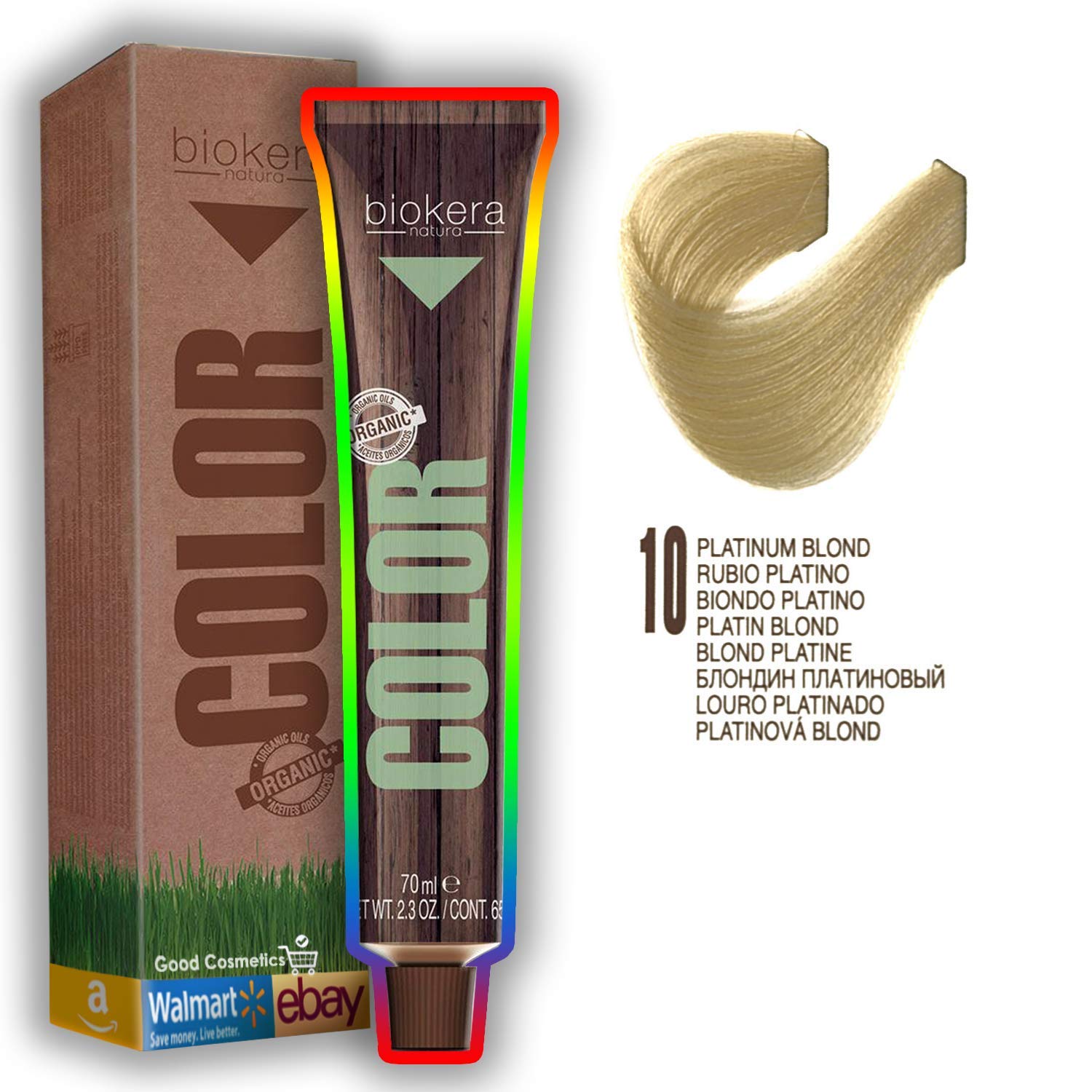 Salerm Biokera Natural Organic Permanent Hair Color Dye - 10 Platinum Blonde (25 Minutes) - Safe, Ammonia-Free for At-Home Salon Quality Hair Coloring