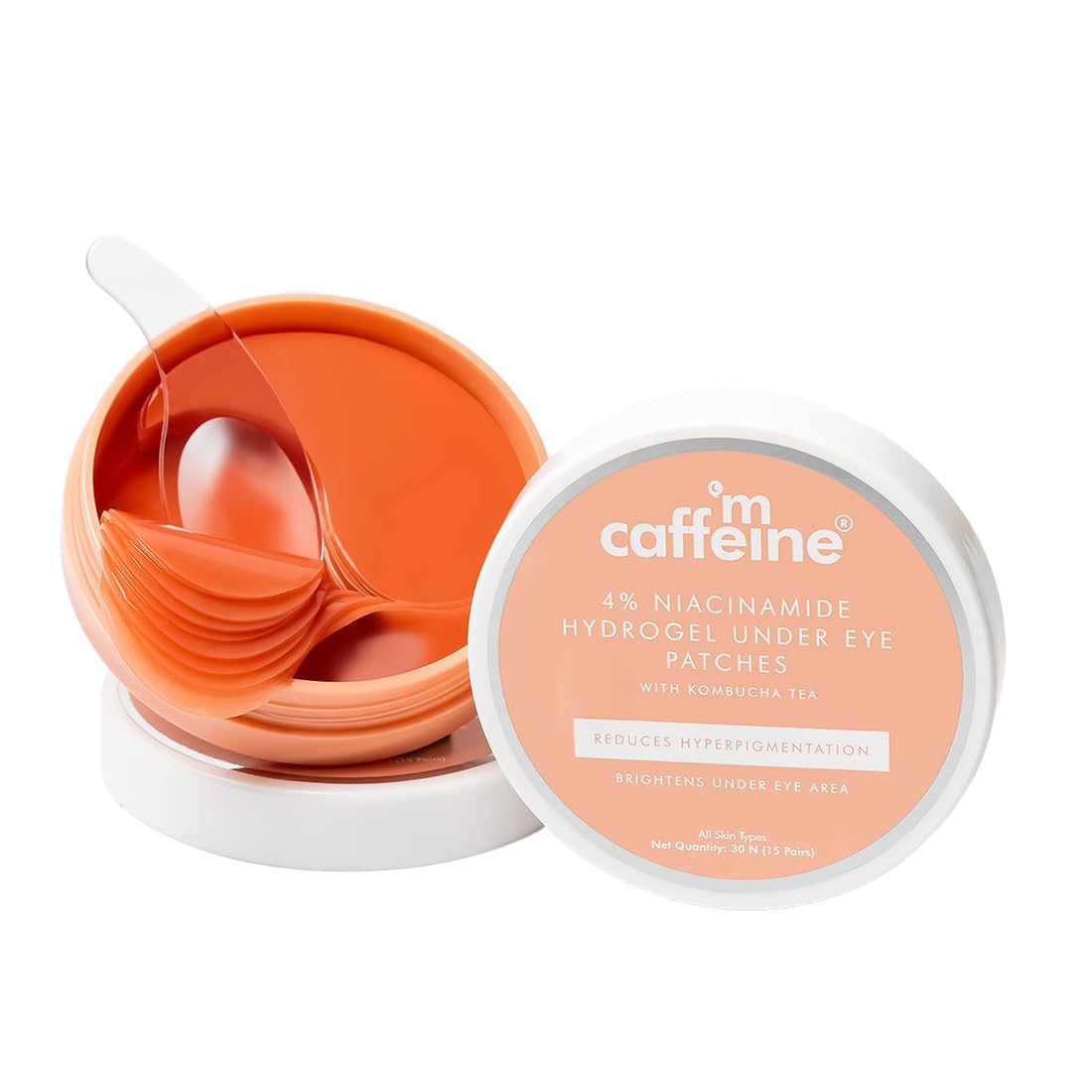 mCaffeine 4% Niacinamide Hydrogel Under Eye Patches with Kombucha Tea | Dark Circle & Puffiness Reduction | Brightening Eye Treatment for Dark Circles, Wrinkles & Fine Lines | Perfect for Night Routine & Travel Skincare