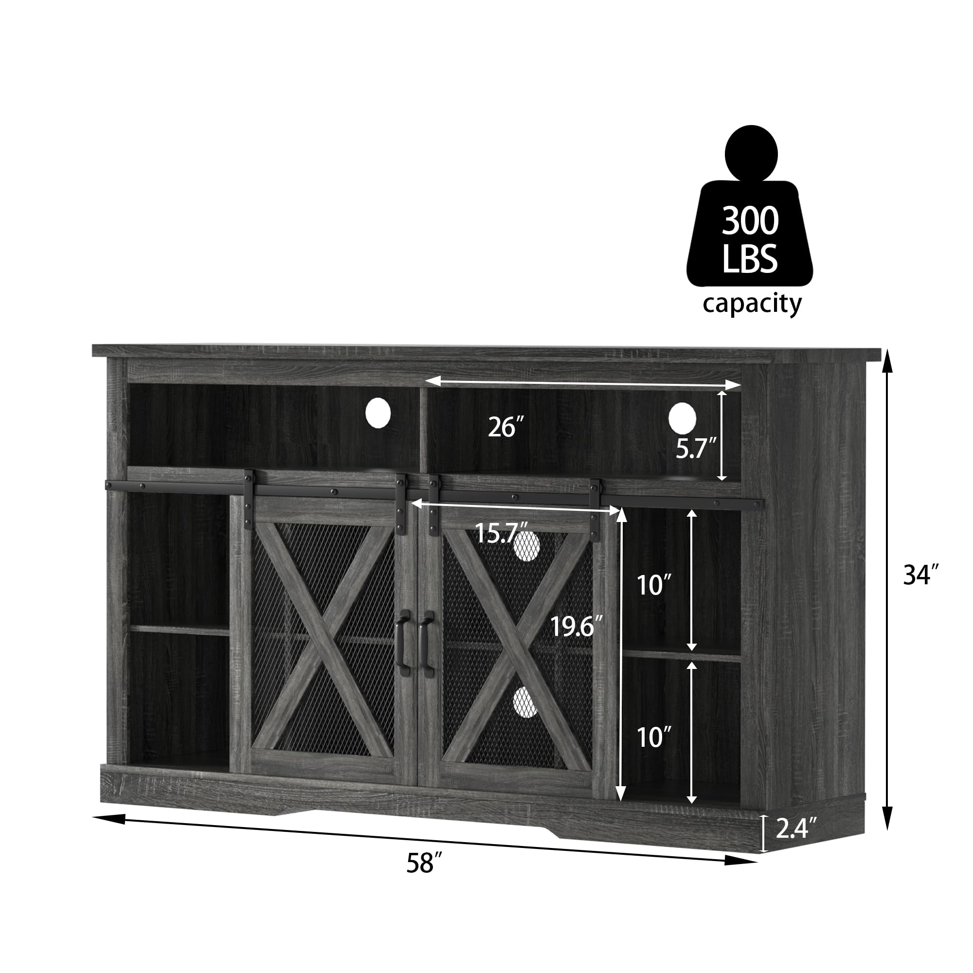 Farmhouse TV Stand for 65 Inch TV - Rustic Entertainment Center with Sliding Barn Doors, Storage Cabinet for Living Room & Bedroom - Grey - Perfect for Cozy Home Decor & Media Organization