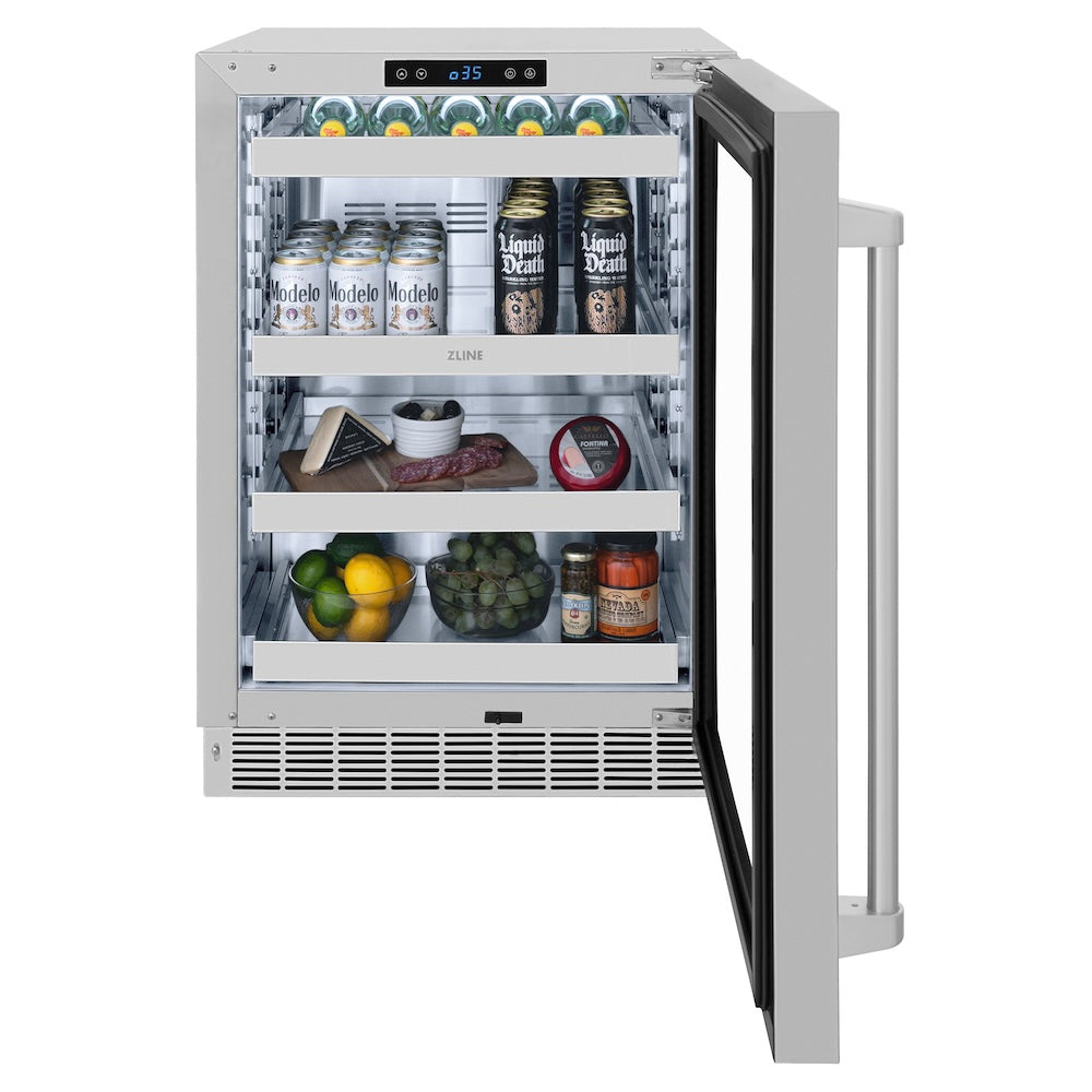 ZLINE 24 Inch Stainless Steel Glass Door Beverage Cooler - Touchstone 151 Can Capacity Refrigerator (RBSO GS 24) - Perfect for Home Bars, Offices, and Entertaining Spaces