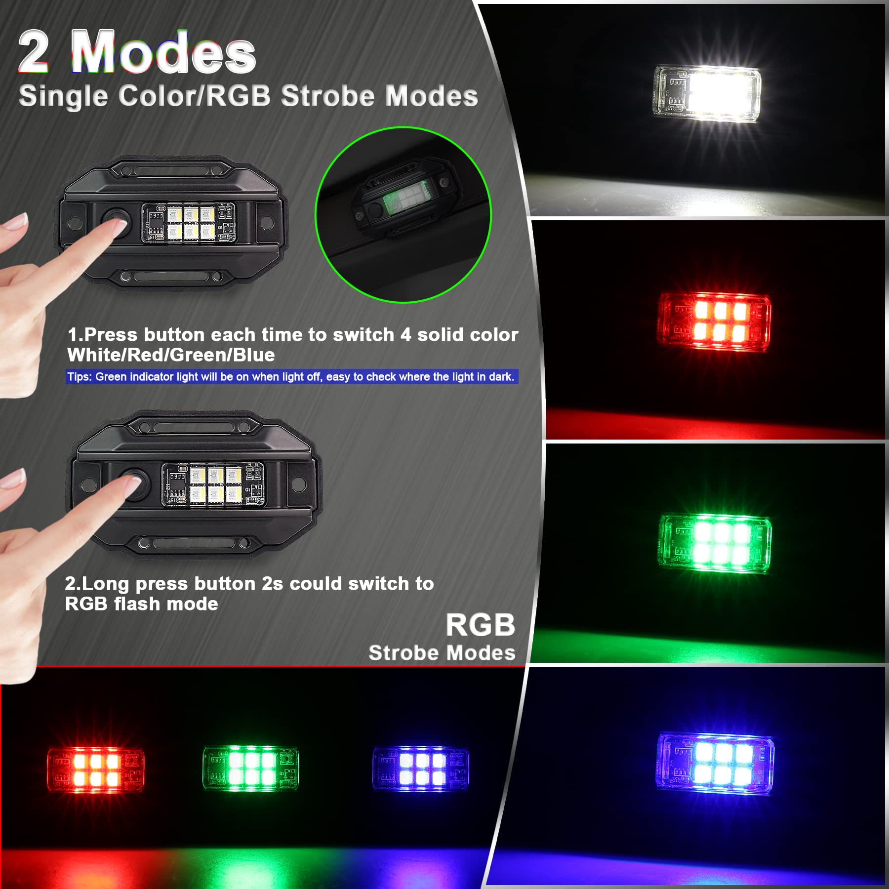 RGB White UTV Dome Light - Universal Switch RGB Strobe Roll Bar Mount LED Interior Light for UTV ATV Polaris RZR Can Am Truck Car (White/Red/Green/Blue) - Perfect for Off-Roading, Night Driving & Interior Lighting