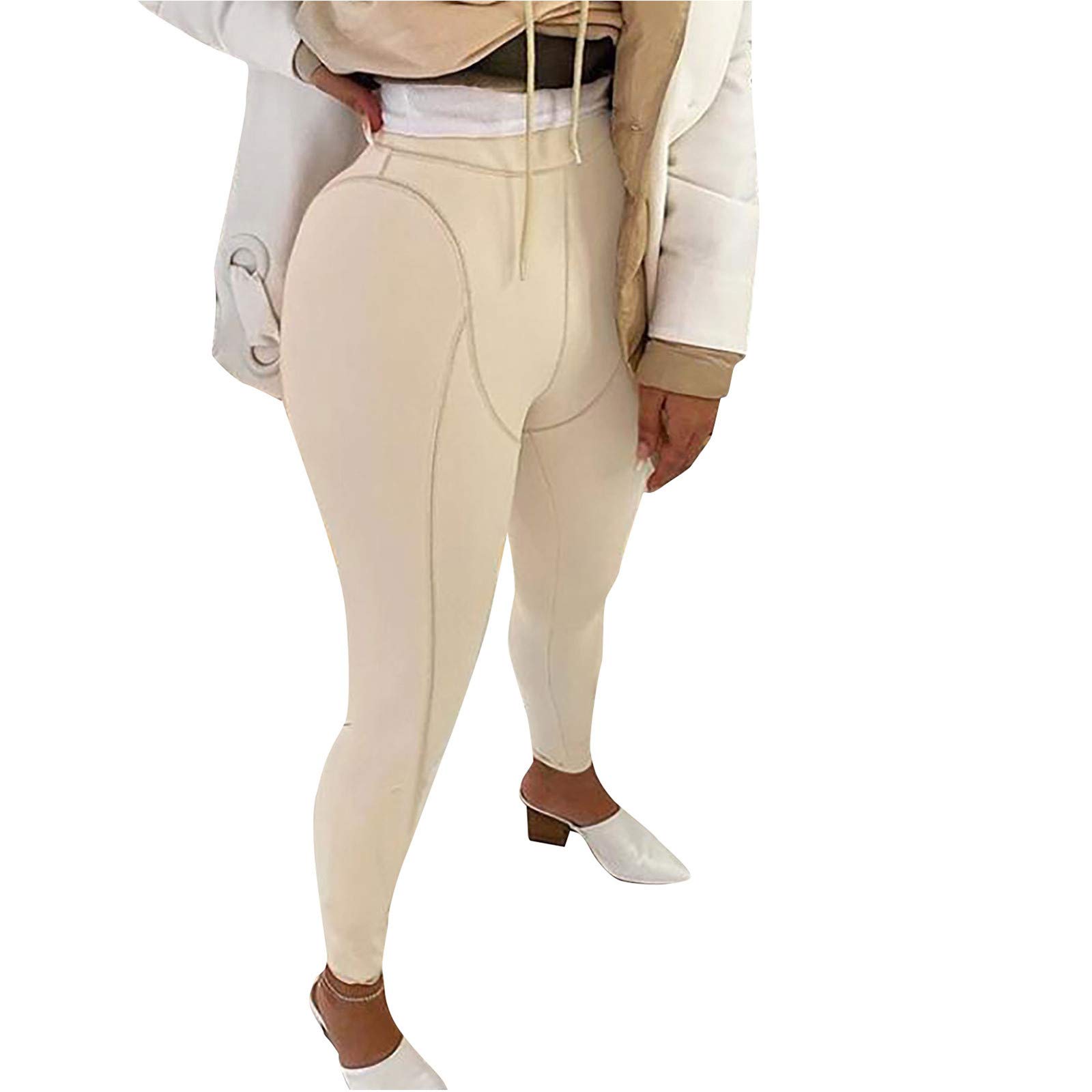 LONEA Women's High Waisted Yoga Pants - Tummy Control Butt Lifting Workout Leggings, Comfortable Stretchy Solid Color Breeches Tights for Gym, Running, Pilates & Lounge Wear (Beige)