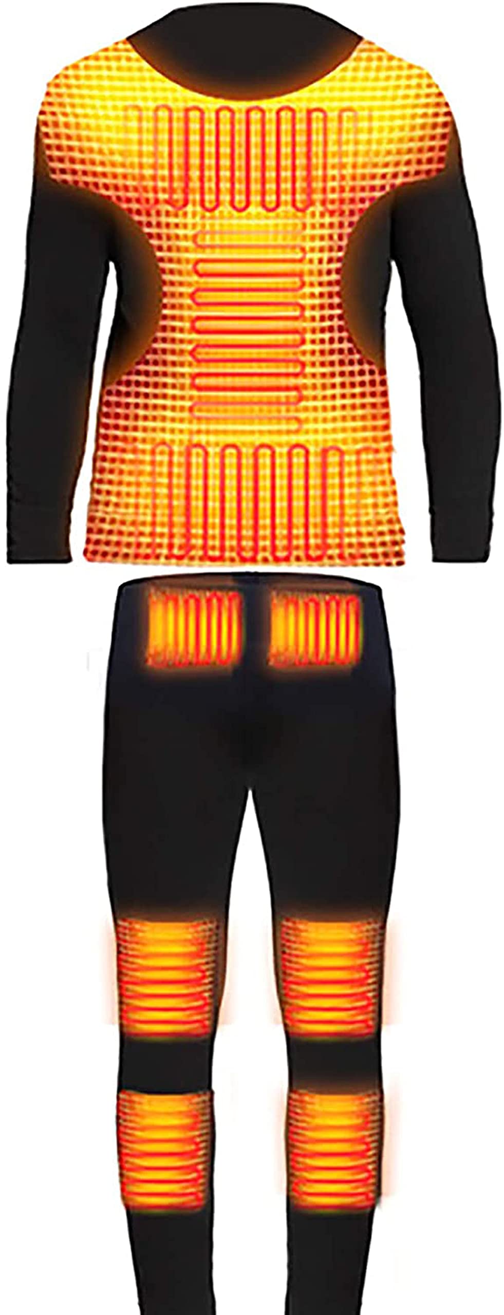 USB Heated Thermal Underwear Set for Men - Winter Electric Long Sleeve Shirt & Pants with Battery Pack - Warm Base Layer for Outdoor Work, Skiing, Hiking & Cold Weather Activities
