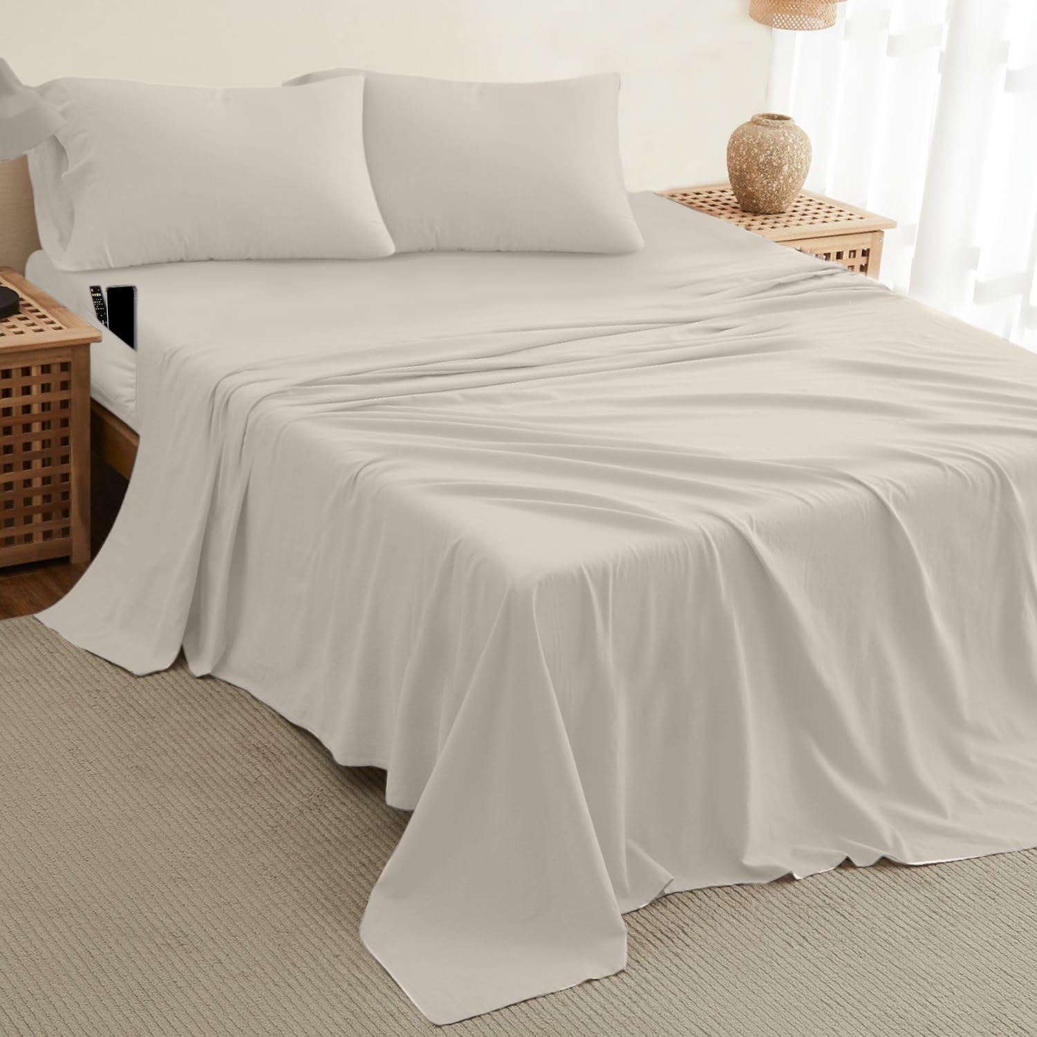 DREAMCARE Twin XL Sheet Set - 4pc Cooling Bed Sheets for Extra Long Twin XL Beds (21