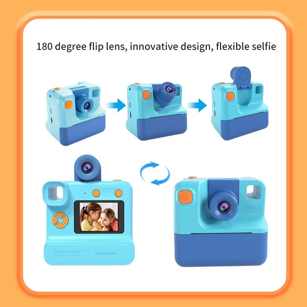 Louttary Kids Instant Camera - 1080P HD Digital Camera with Photo Paper, Fun Toy Camera for Children's Birthday Gifts (Orange) - Perfect for Parties, Travel & Creative Play