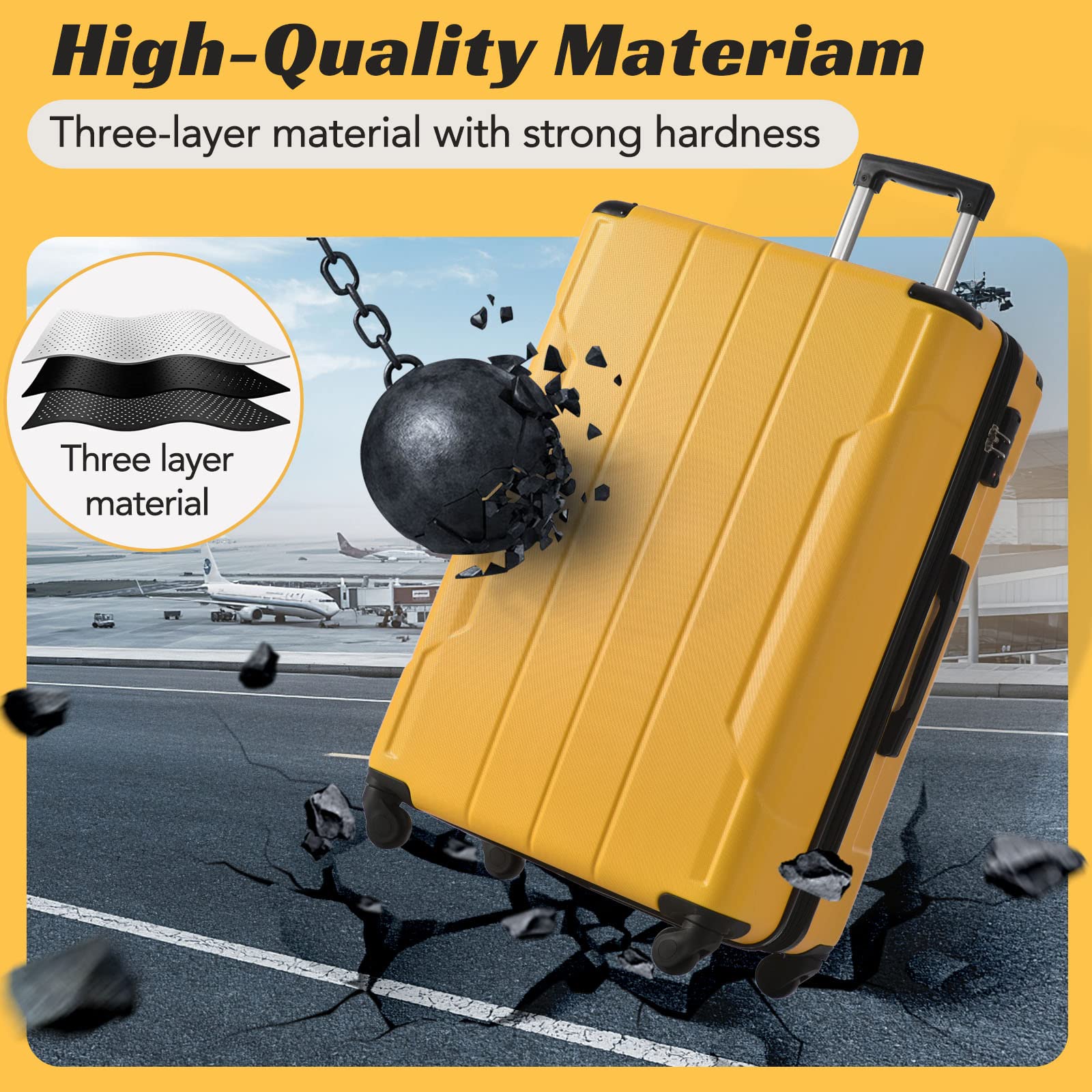 Merax 3-Piece Hardside Luggage Set with Wheels - Expandable & Lightweight Suitcase for Men & Women (Yellow) | Perfect for Air Travel, Business Trips & Family Vacations