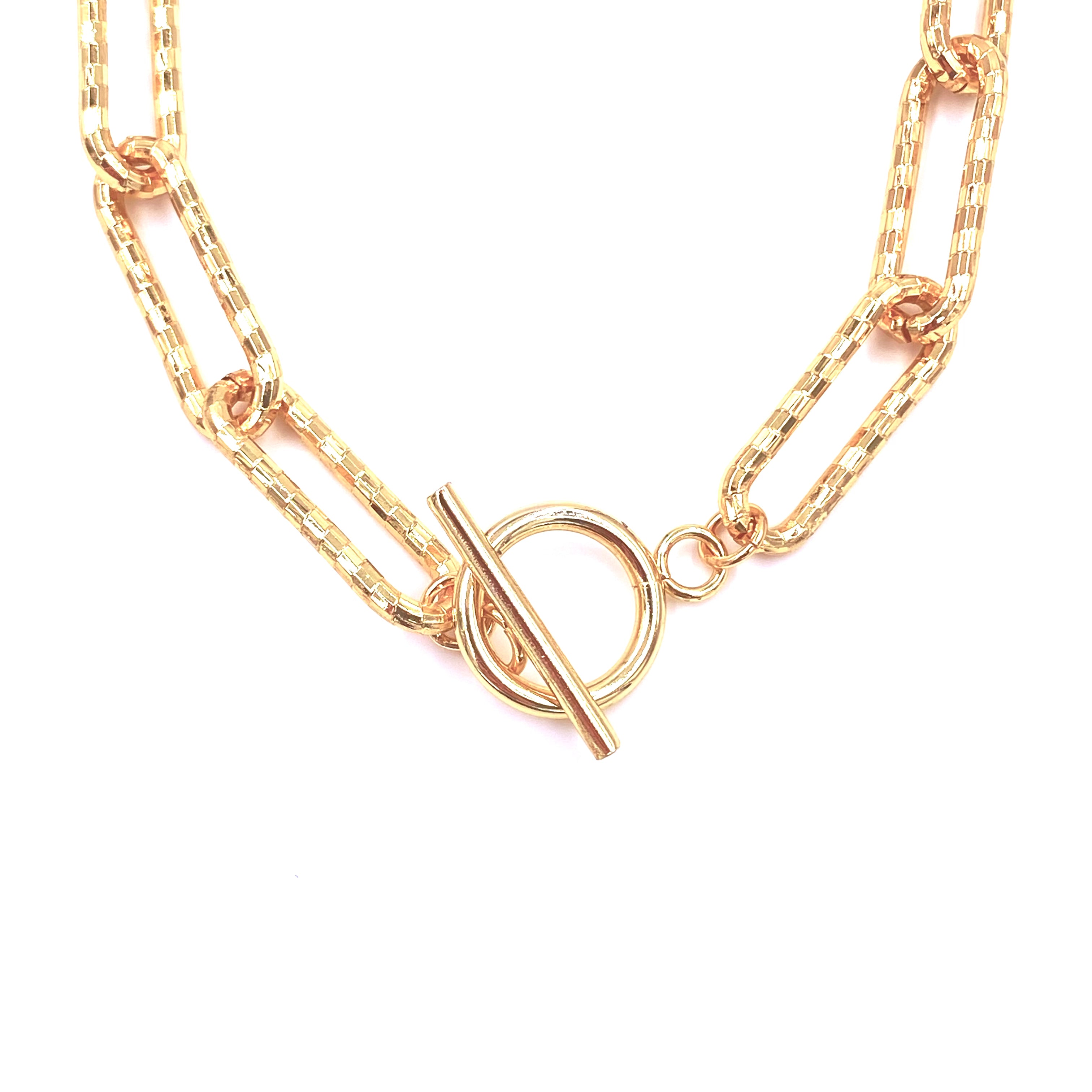 Ashley Gold Stainless Steel Diamond Cut Chain Necklace with Toggle Clasp - Elegant Jewelry for Women, Perfect for Parties, Weddings & Everyday Wear