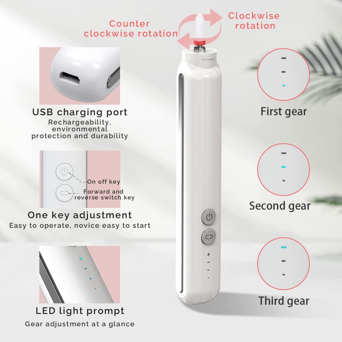 Professional Electric Nail Drill Kit - Cordless Nail File Machine with Bits for Acrylic & Gel Nails | Portable Manicure Pedicure Set (M1-White) | Perfect for Salon & Home Nail Care