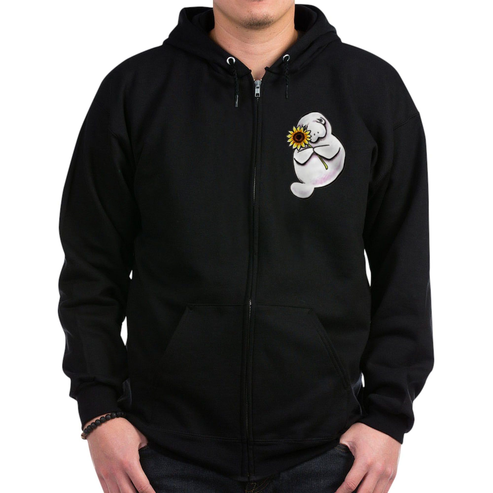 Sunny Manatee Zip Hoodie for Men - Dark Zip-Up Hooded Sweatshirt | Casual Wear, Outdoor Activities & Lounge Comfort