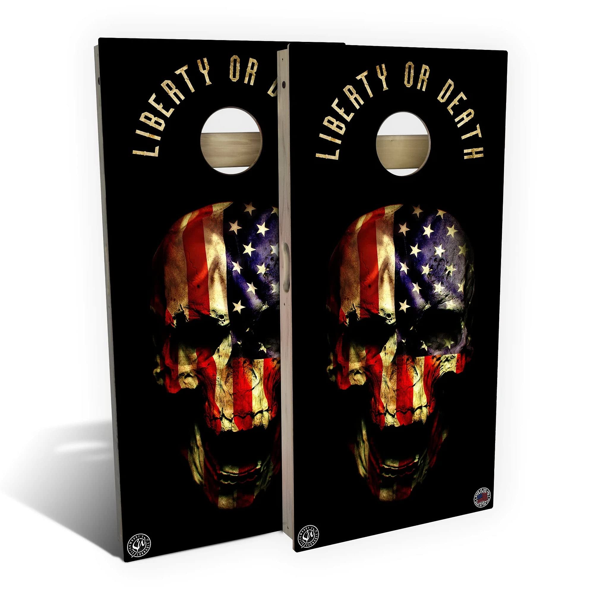 American Flag Skull Cornhole Board Set - 2 Boards & 8 Bags Included - Outdoor Lawn Games for Backyard, Tailgating, BBQ Parties - Multiple Sizes & Accessories Available