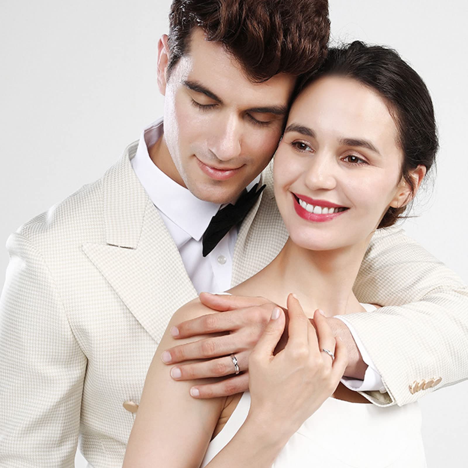 WSX Diamond Matching Couples Rings for Him and Her - Sterling Silver/10K/14K/18K Gold Wedding Promise Rings with Free Engraving - Perfect for Anniversaries, Engagements & Romantic Gifts