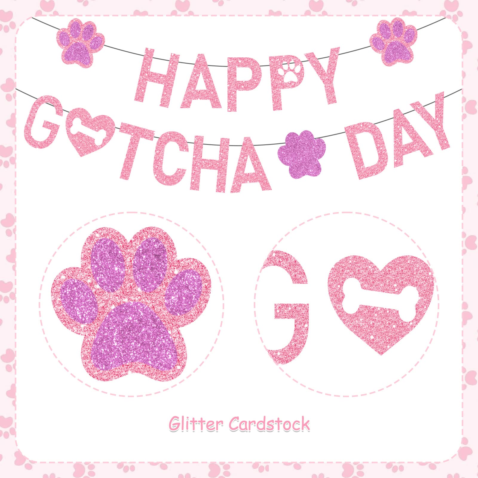 Happy Gotcha Day Decorations Set - Pink & Purple Pet Adoption Party Supplies with Banner, Bandana, Paw Balloons & Cone Hat for Dog Cat Birthday Celebration | Perfect for Adoption Anniversaries, Pet Parties & Special Memories