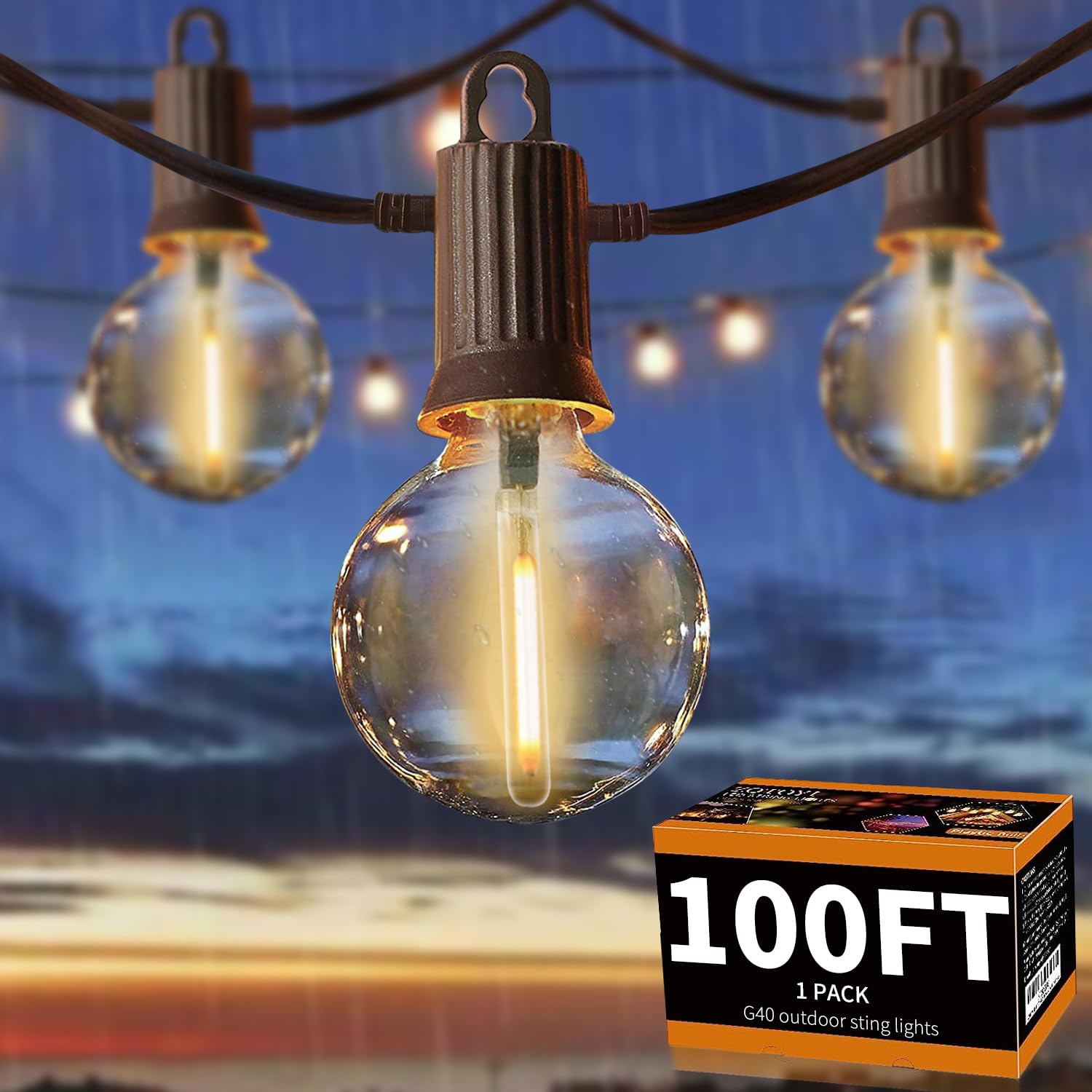 ZOTOYI 100 FT Outdoor String Lights Waterproof - G40 Globe LED Patio Lights with 52 Shatterproof Bulbs (2 Spare) - Perfect for Backyard, Porch, Cafe, Garden & Wedding Decorations