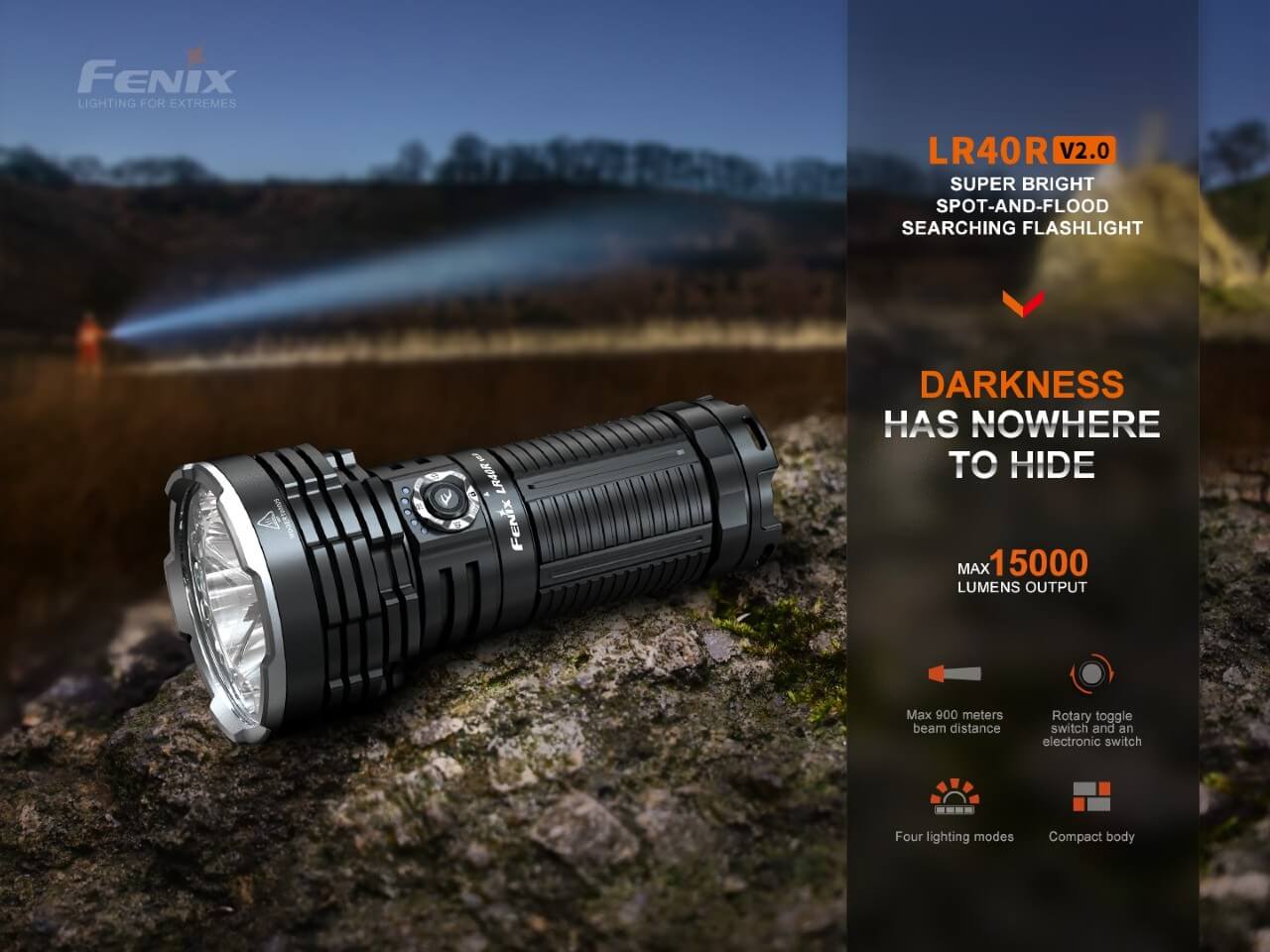 Fenix LR40R V2.0 Rechargeable LED Flashlight - 10000 Lumens Super Bright, Waterproof Search Light for Outdoor Camping, Hiking, Emergency & Night Fishing