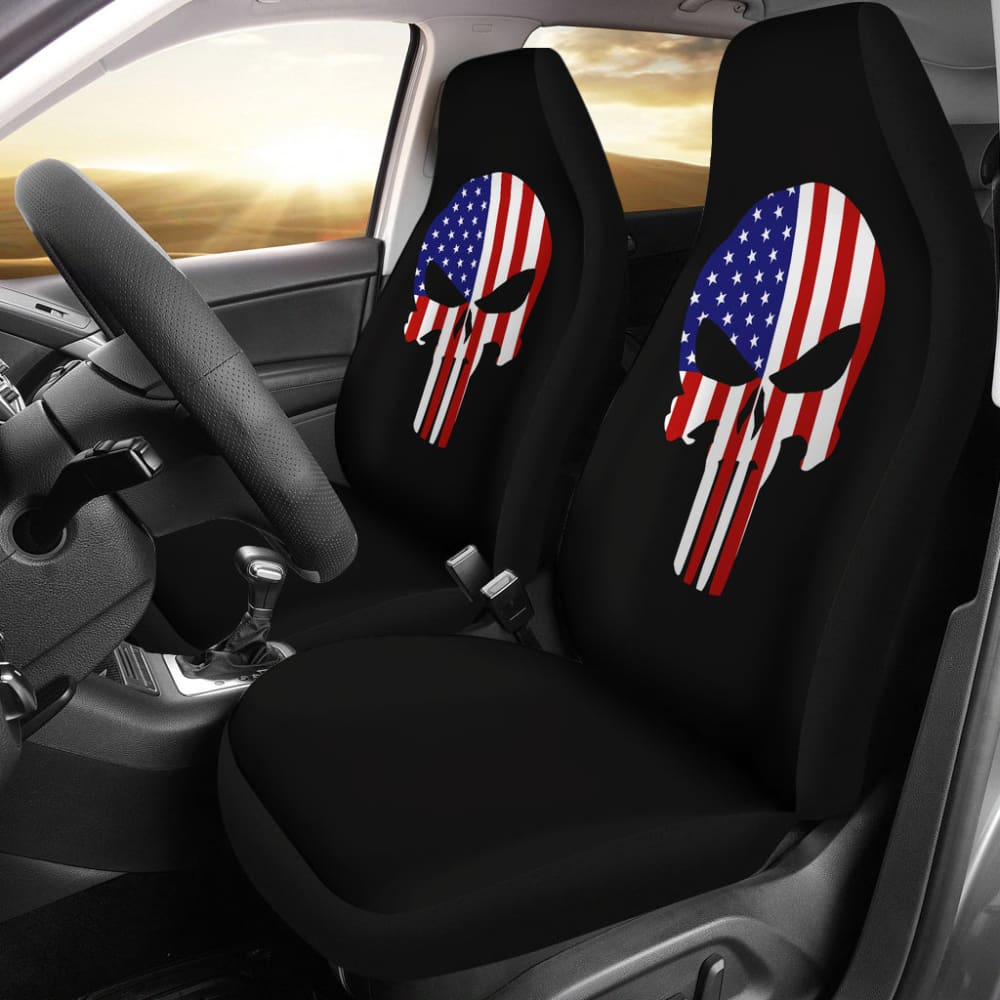 Punisher Black American Flag Car Seat Covers - Durable Universal Fit for Trucks, SUVs & Sedans - Perfect for Patriotic Car Enthusiasts & Military Supporters