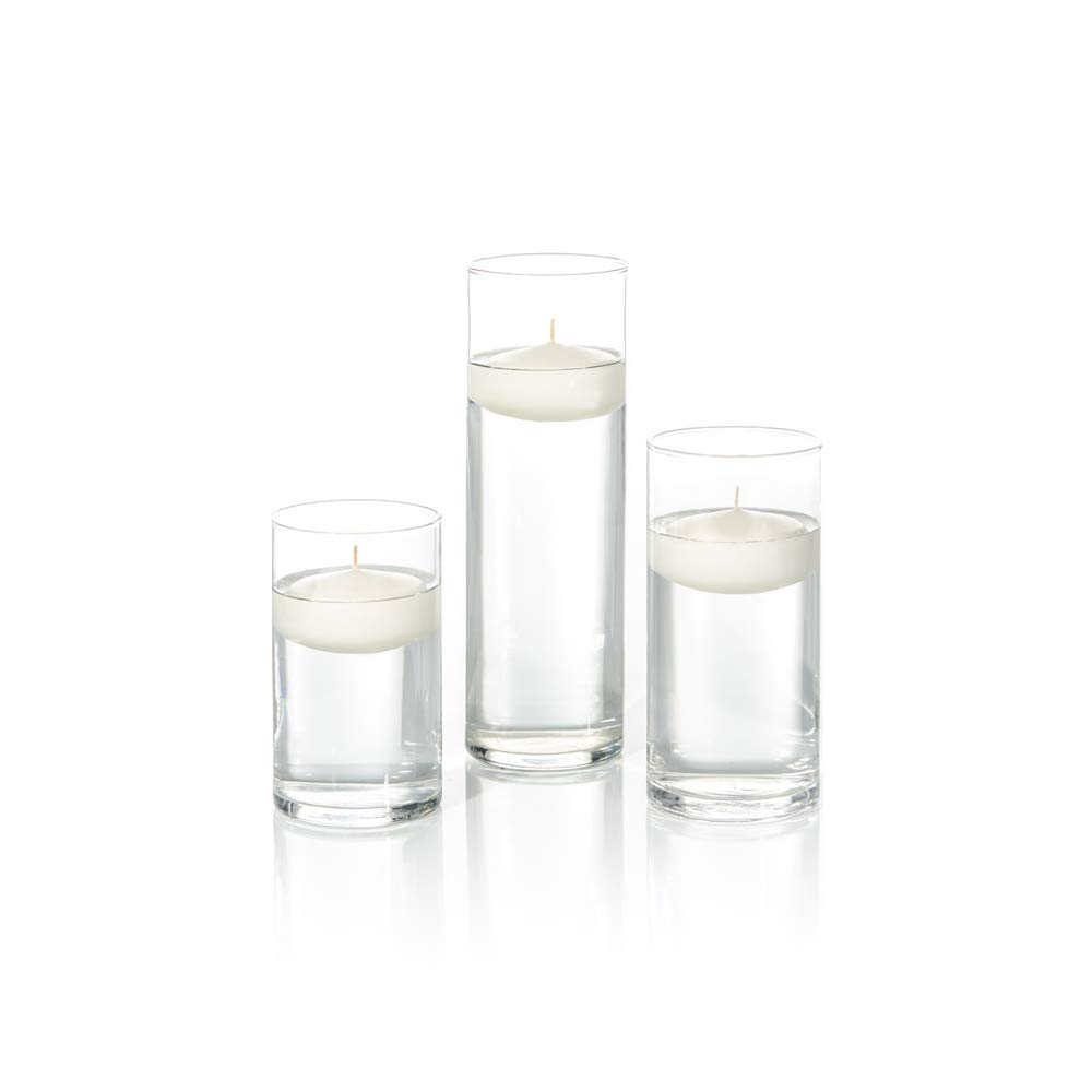 36 Pack Ivory Floating Candles with Glass Cylinder Vases - Elegant Wedding Centerpieces, Romantic Bath Decor, Party Table Decorations