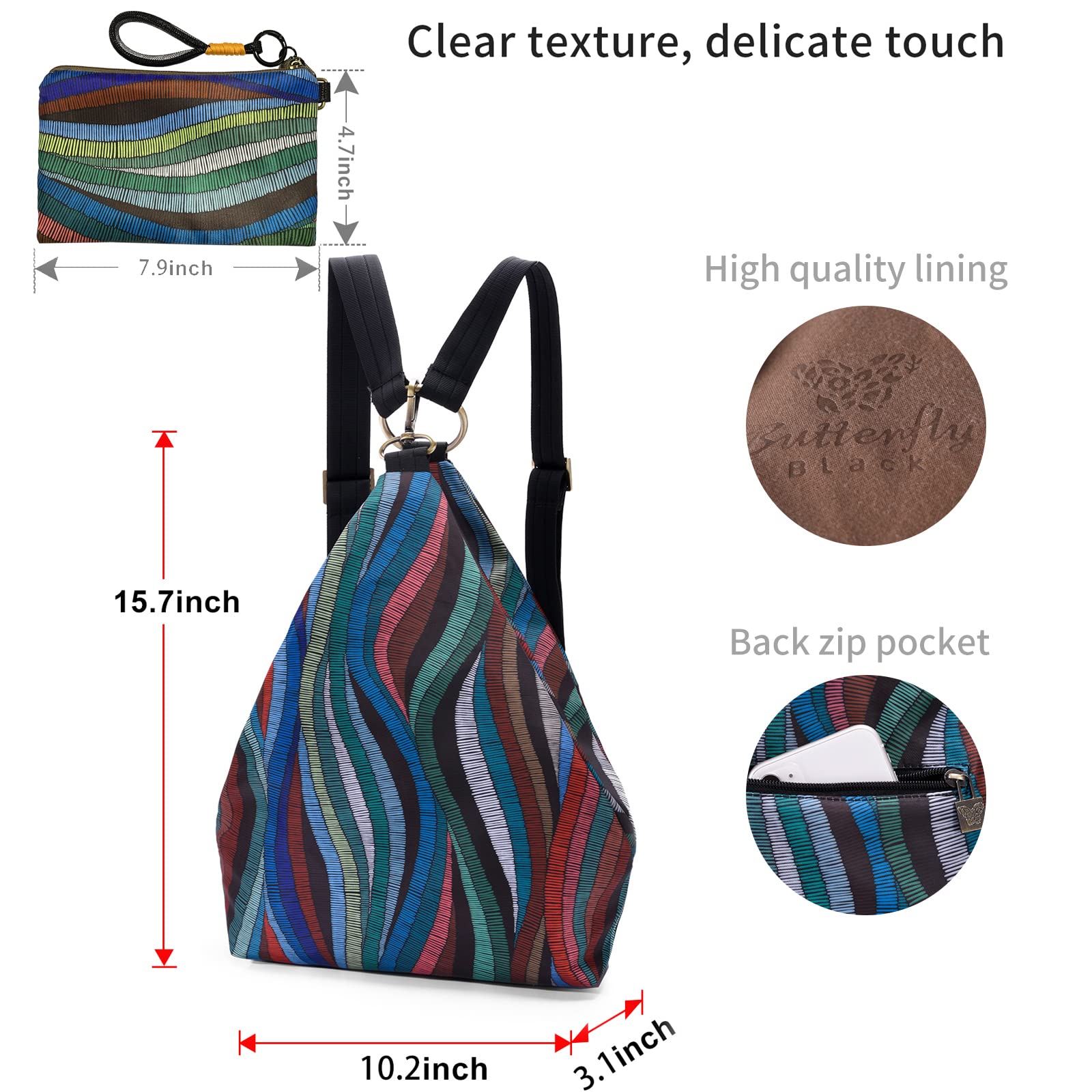 Black Butterfly Premium Bohemian Style Women's Backpack - Fashionable Casual Daypack & Small Purse (68 Multicolor) - Perfect for Travel, Work & Everyday Use
