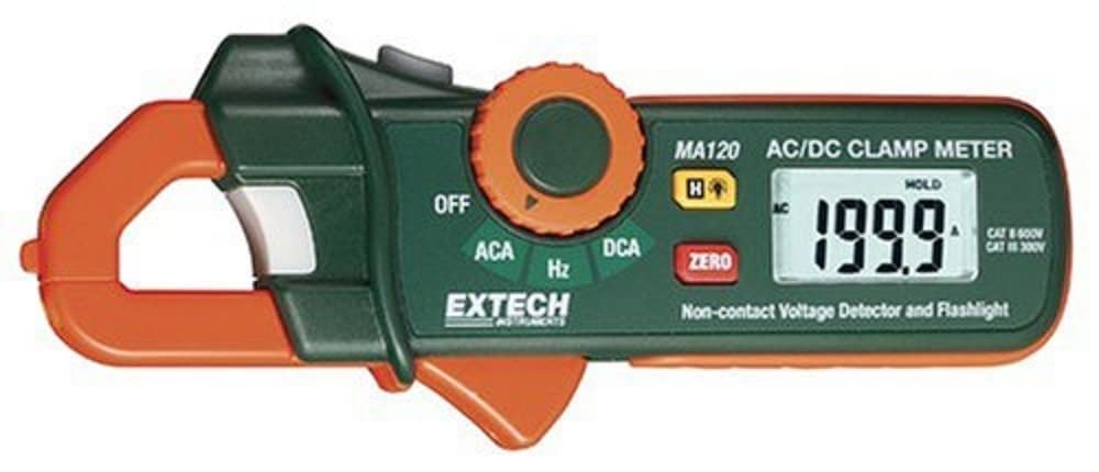 Extech MA120 Mini 200 Amp AC/DC Clamp Meter - Digital Clamp-on Current Tester for Electrical Wiring, HVAC & Automotive Diagnostics | Perfect for Electricians & DIY Home Repairs