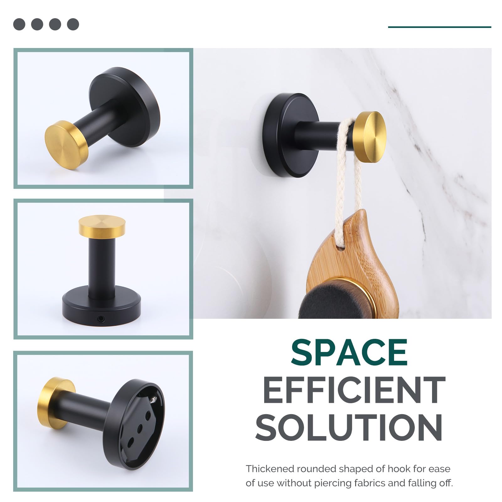 Stainless Steel Wall Hook - Black & Gold SUS304 Bathroom Towel Holder, Round Robe Hook for Hand Towels & Robes - Perfect for Bathroom, Kitchen, Bedroom & Entryway Organization