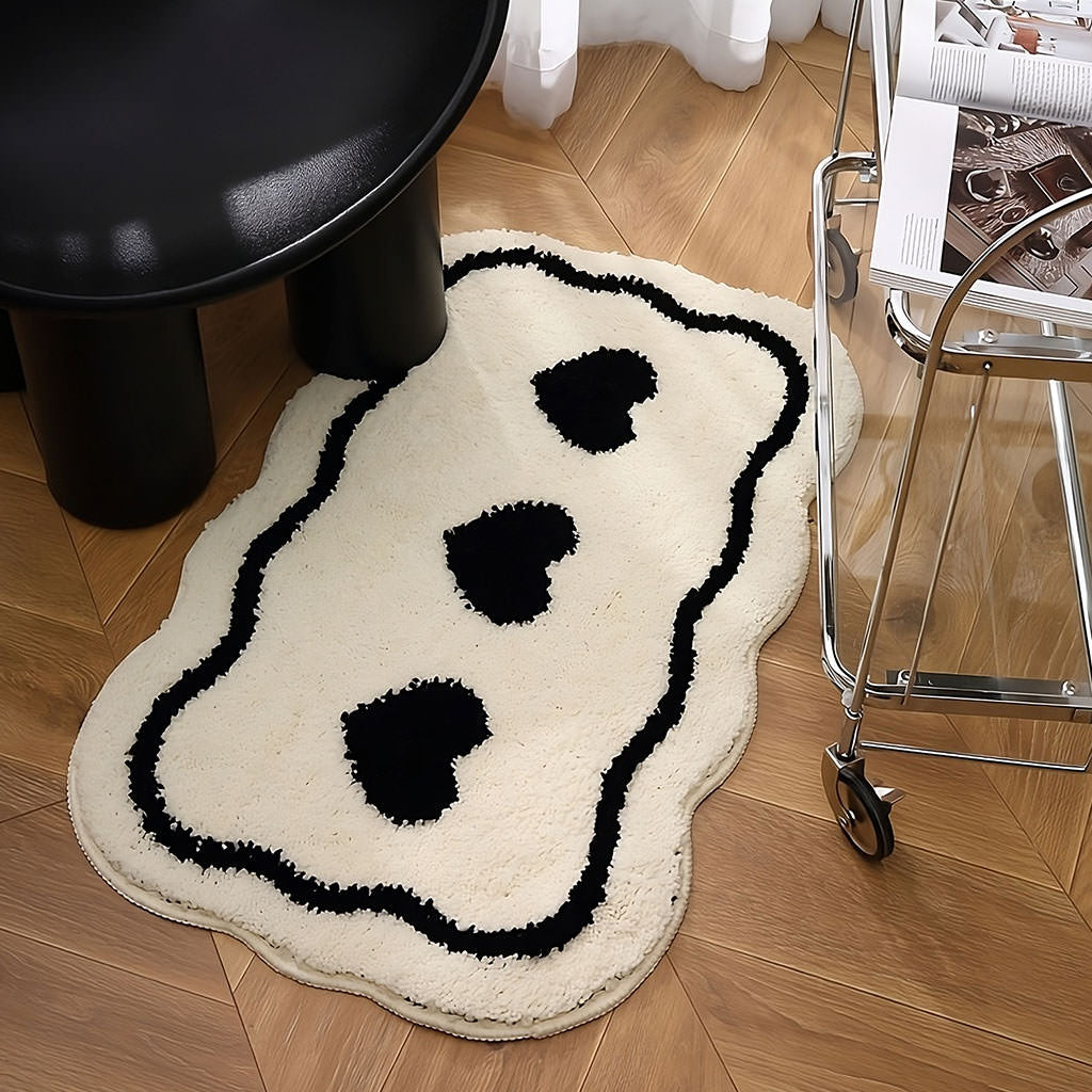 Three Hearts Black & White Tufted Rug - Soft Modern Area Rug for Living Room, Bedroom & Nursery - Perfect for Home Decor & Cozy Spaces