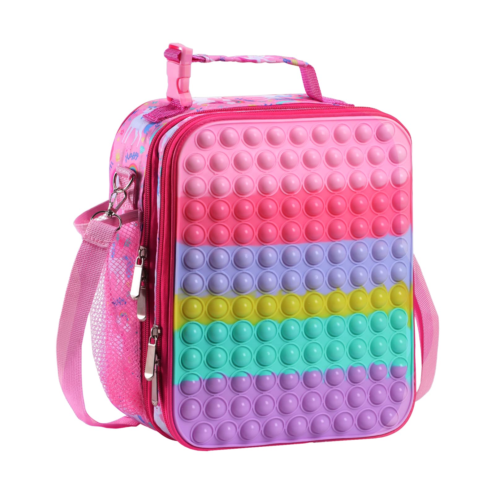 Woosir Insulated Lunch Box for Kids & Women - Leakproof Pink Cute Lunch Bag with Removable Shoulder Strap & Fidget Toys - Perfect for School, Picnic, Travel, Camping & Daily Use