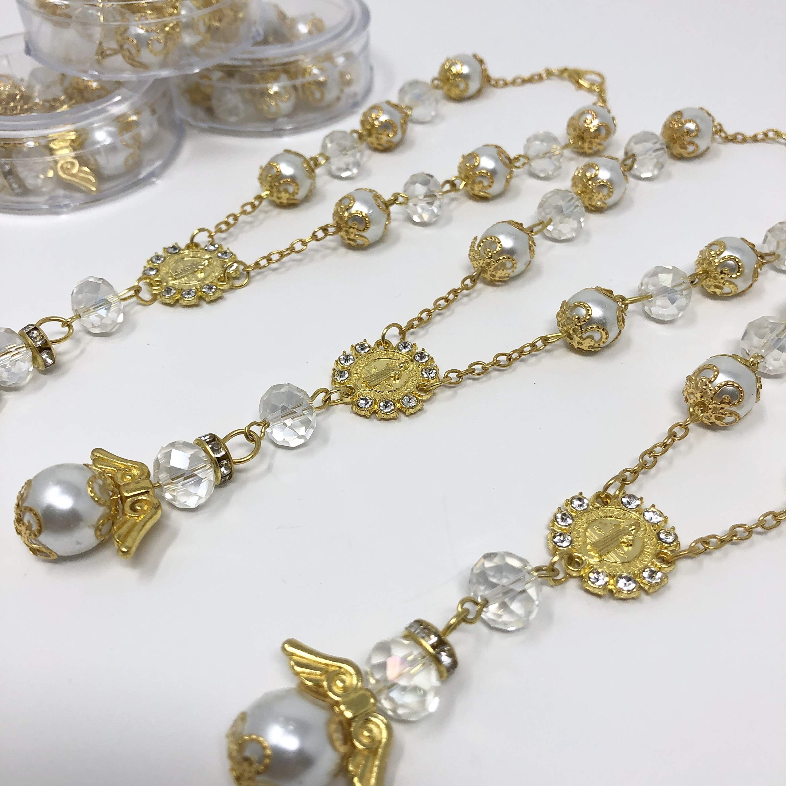 YRP 12-Pack Baptism Favors - White Gold Angel Charm Bracelets for Christening, Baby Shower & First Communion Gifts - Elegant Bautizo Recuerdos for Girls & Boys
