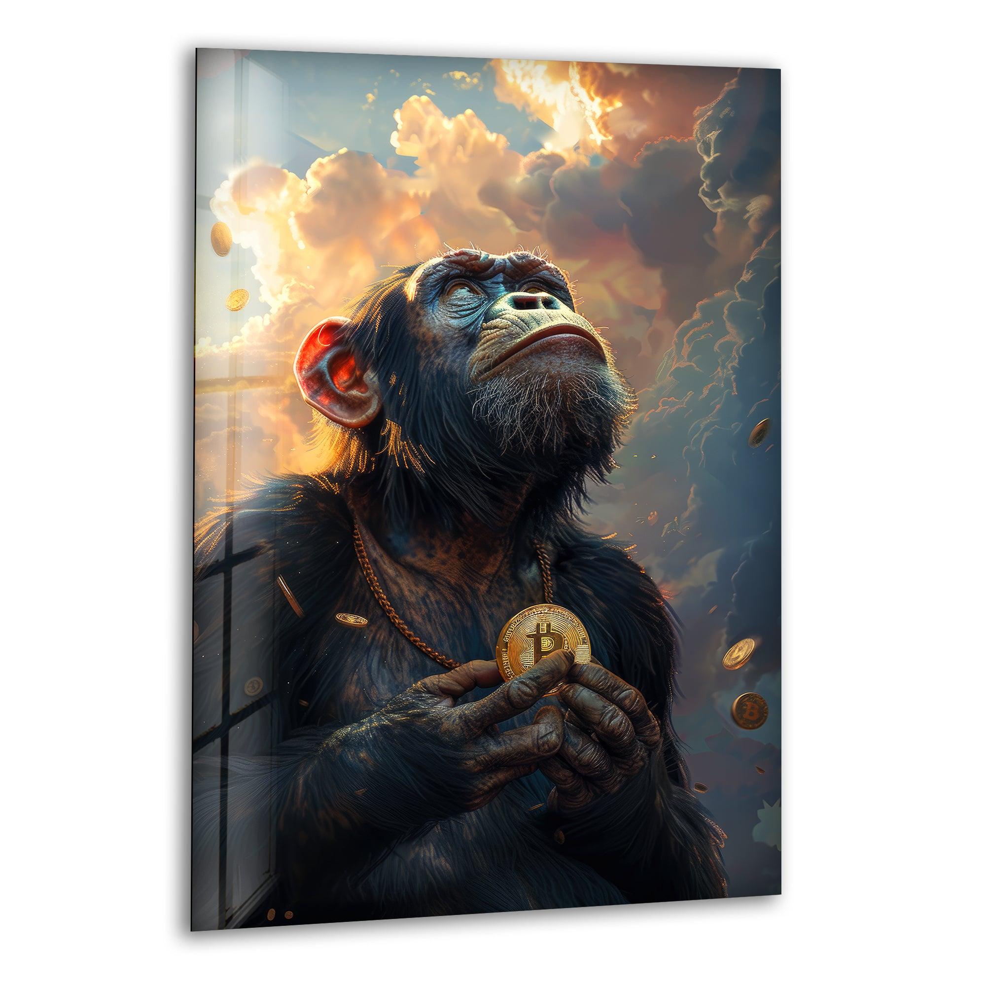 Bitcoin Monkey Glass Wall Art - Unique Crypto Decor for Home & Office - Perfect for Living Room, Bedroom, or Workspace