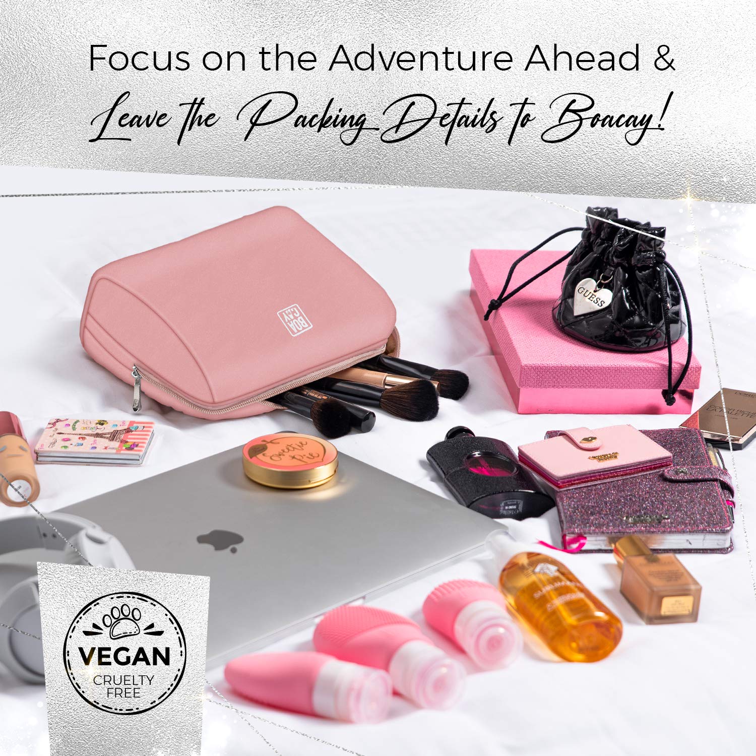 BOACAY Large Makeup Bag for Women - Waterproof Travel Cosmetic Organizer with Zipper, Perfect for Toiletries, Brushes & Accessories | Ideal for Travel, Gym & Daily Purse Organization