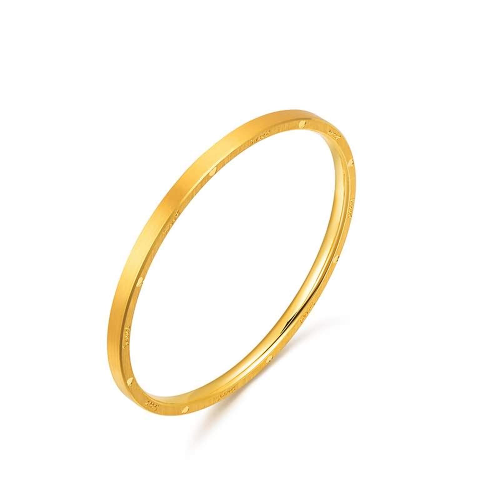 18K Yellow Gold Engraved Bangle Bracelet for Women - Personalized Random Pattern Jewelry Gift for Anniversary, Birthday & Special Occasions
