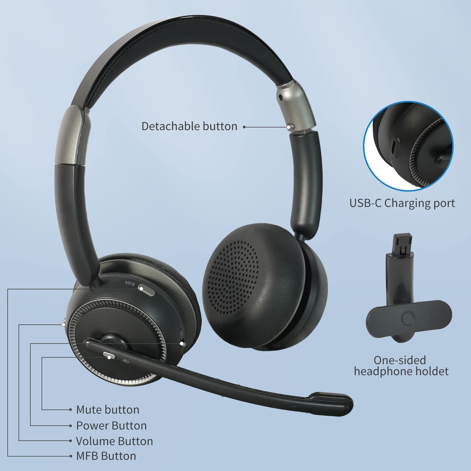 Wireless Bluetooth Headset with Microphone V5.2 - AI Noise Cancelling Single/Dual Ear Headphones for Phone, Laptop, Office - Perfect for Truckers, Call Centers, Zoom Meetings & Online Classes
