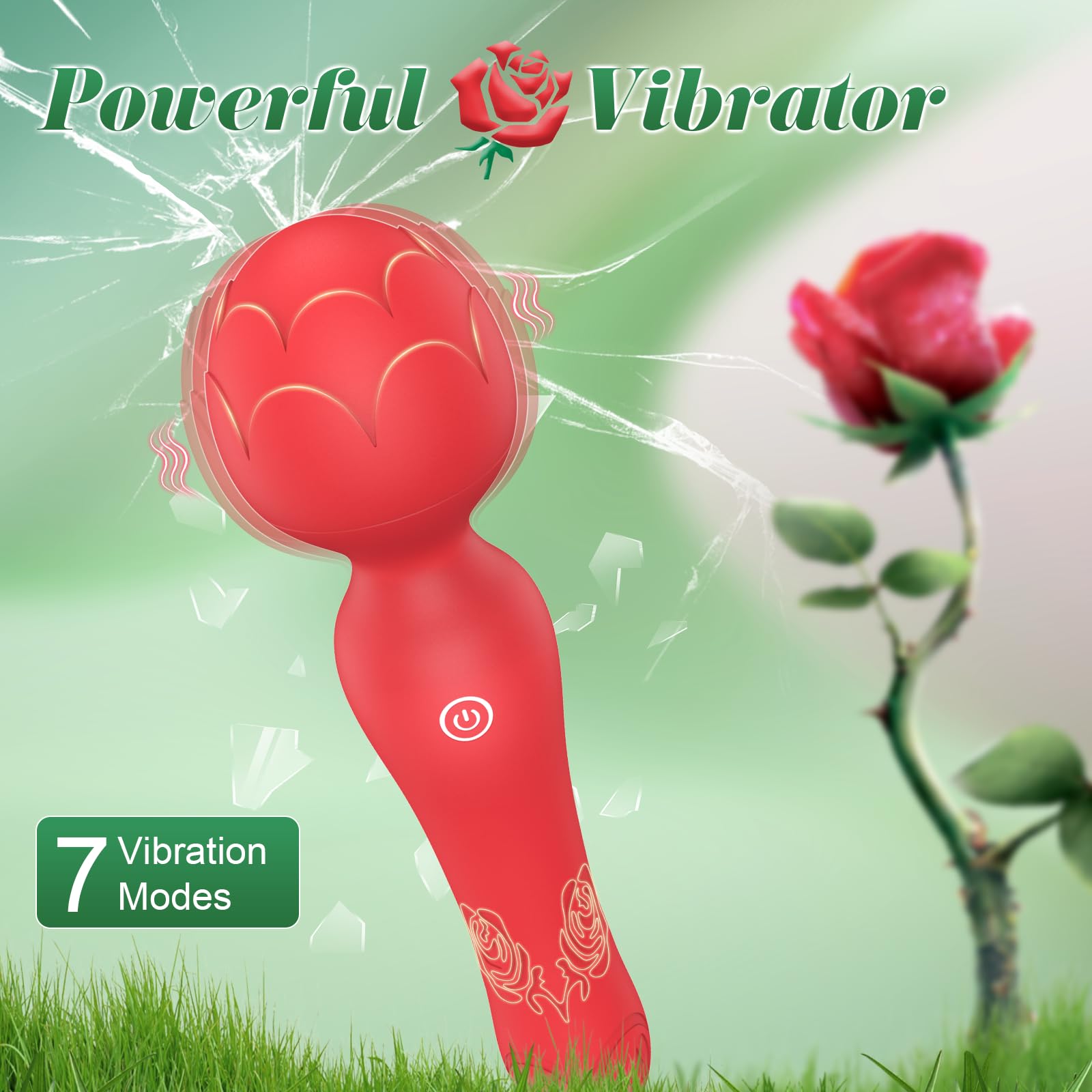 **Rose Wand Vibrator - Powerful Clitoral & G-Spot Stimulator, Waterproof & Quiet Rechargeable Adult Toy for Women | Perfect for Solo Play, Couples & Sensual Massage**