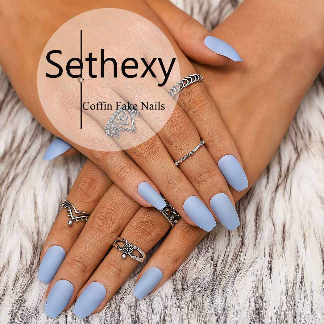 Sethexy Matte Coffin False Nails 8 Packs (192 Pcs) - Solid Color Press on Nails Medium Ballerina Fake Nails for Women and Girls - Perfect for Parties, Weddings, and Everyday Wear