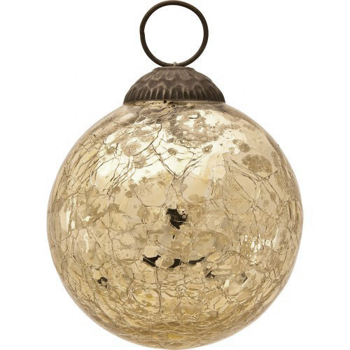 3-Pack Gold Lana Mercury Crackle Ball Glass Ornaments - Elegant Christmas Tree Decorations for Holiday Home Decor, Party & Gift Giving