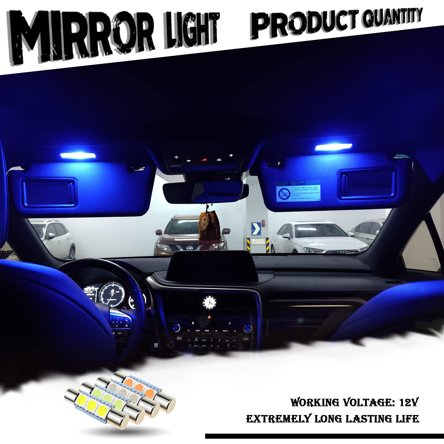 iBrightstar 9-30V Super Bright 29mm 6614F 6612F LED Bulbs - Blue Interior Car Lights for Vanity Mirror & Sun Visor - Perfect for Night Driving & Makeup Application
