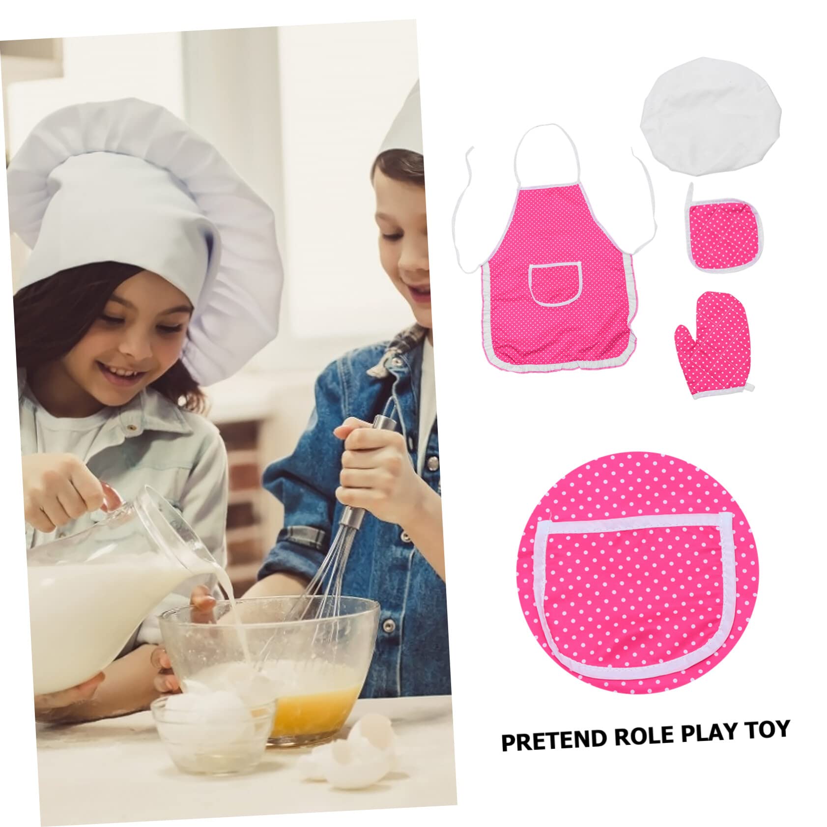 Kids Apron Set with Bonnet - Girls Pretend Play Kitchen Toy, Simulation Tableware & Role Play Costume for Toddlers - Perfect for Dress-Up, Cooking Fun & Imaginative Play