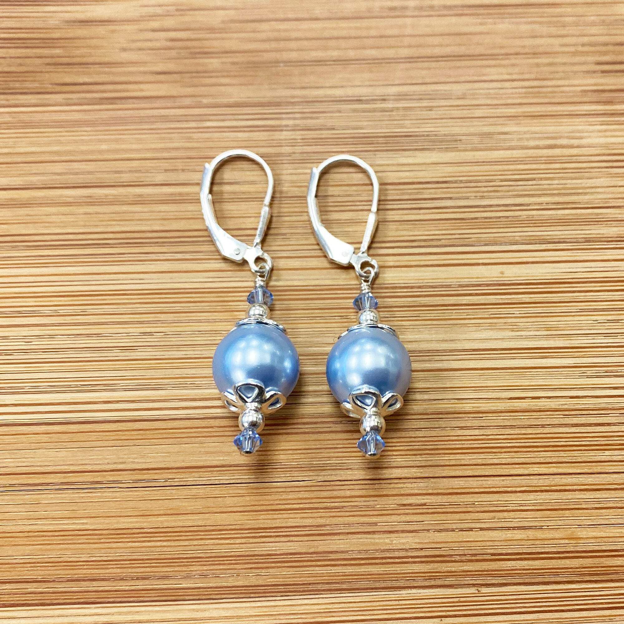 Sterling Silver Pearl Drop Earrings with Crystals for Women