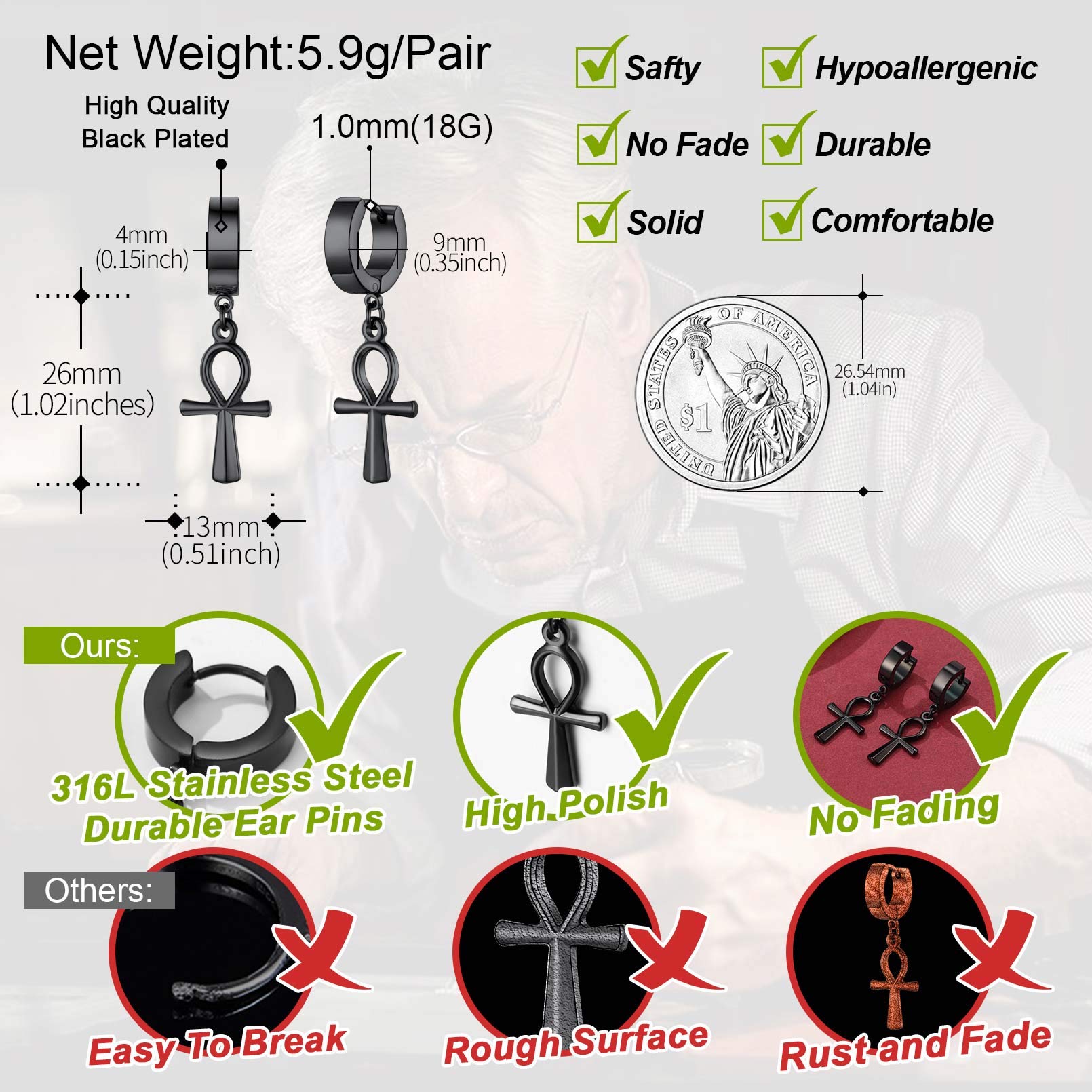 FaithHeart Women's Black Hoop Earrings - Stainless Steel Huggie Hoop Earrings for Women, Lightweight Drop Dangle Earrings with Gift Box - Perfect for Everyday Wear, Parties & Gifts