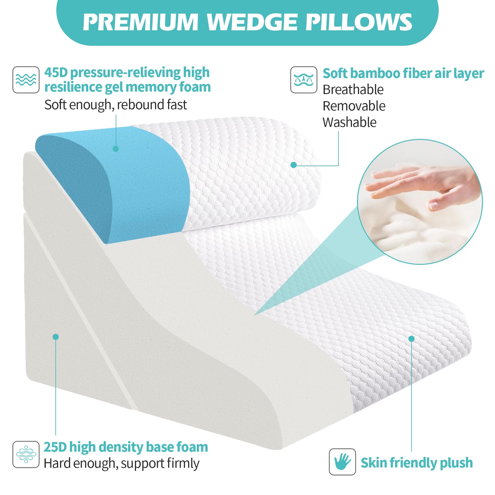**Orthopedic Wedge Pillow Set for Sleeping & Post-Surgery Recovery - 3PCS Adjustable Memory Foam Bed Wedge (9/16/20 Inches) - Ideal for Acid Reflux, Snoring, Back Pain & Reading in Bed**