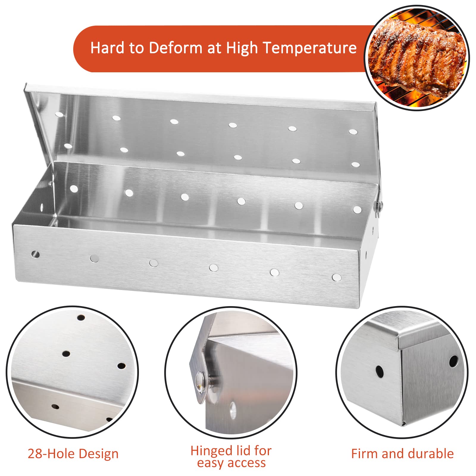 Stainless Steel BBQ Smoker Box - Portable Wood Chip Smoking Box for Outdoor Gas & Charcoal Grills - Perfect for Smoking Meat, Fish & Vegetables at Home or Camping