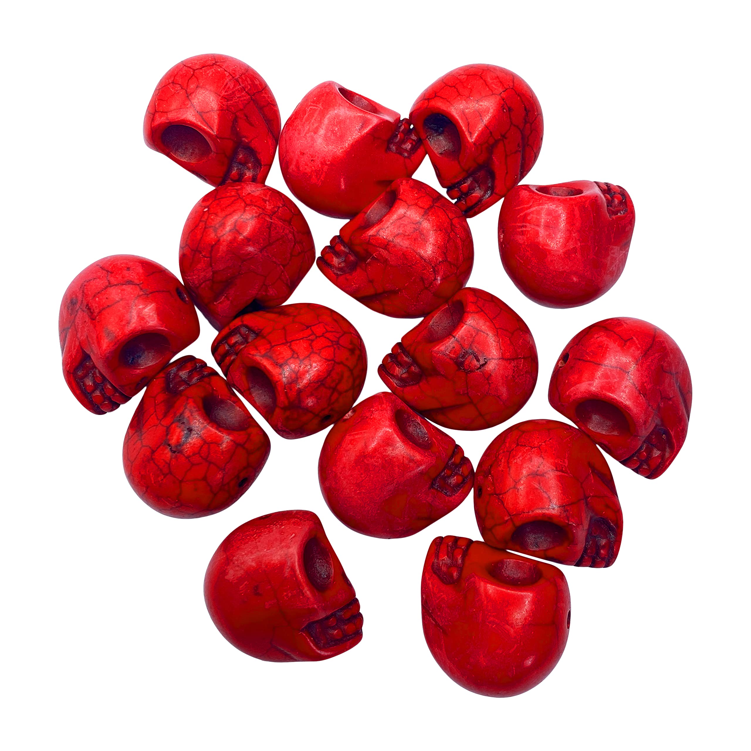 15PCS 17mm Red Howlite Carved Skull Beads for Jewelry Making - Bulk Small Skull Charms & Skeleton Beads for DIY Crafts, Necklaces & Bracelets - Perfect for Gothic, Boho & Punk Style Accessories