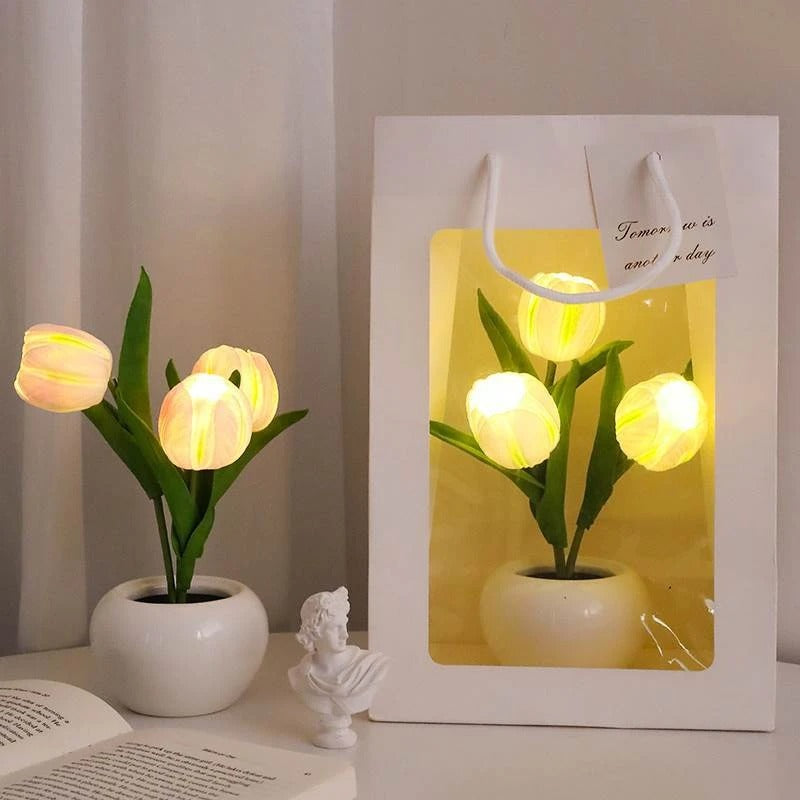 Mini Potted Tulip LED Night Light - Warm White USB-Powered Decorative Light for Bedroom, Nursery, Living Room - Perfect for Relaxation, Gift & Home Decor