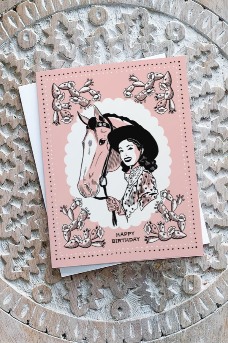 Vintage Cowgirl Birthday Card - Western Theme Greeting Card for Women & Girls - Perfect for Cowgirl Parties, Country Themed Events & Western Lovers