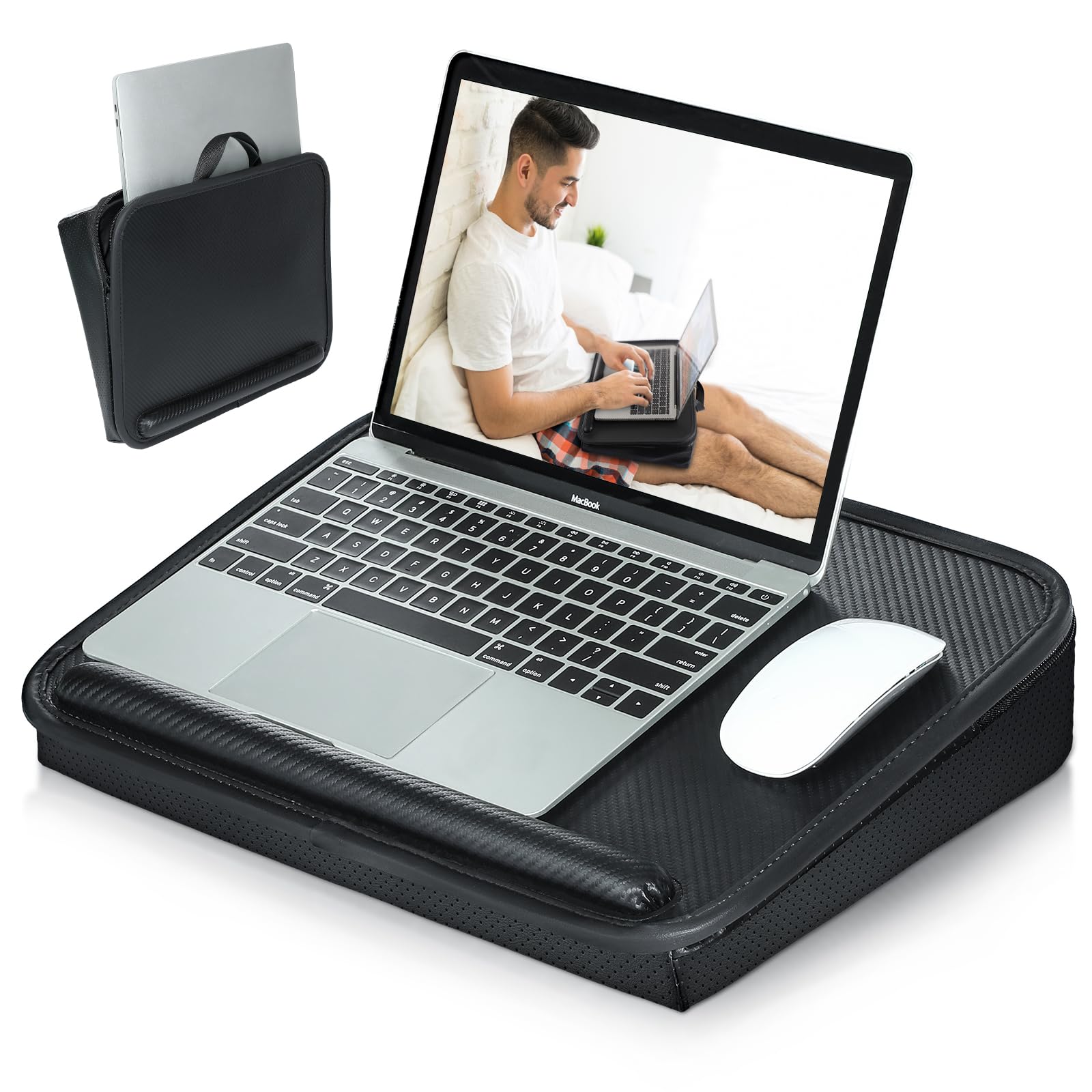 Allinside Ergonomic Lap Desk for Laptop & Tablet - Portable Laptop Stand with Storage Bag - Fits 15.6 Inch Devices - Perfect for Bed, Couch & Travel - Black