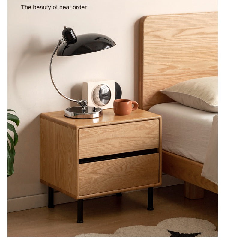 Solid Oak Wood Nightstand - Sturdy Bedside Table with Drawer for Bedroom, Living Room & Office - Perfect for Storage & Decor