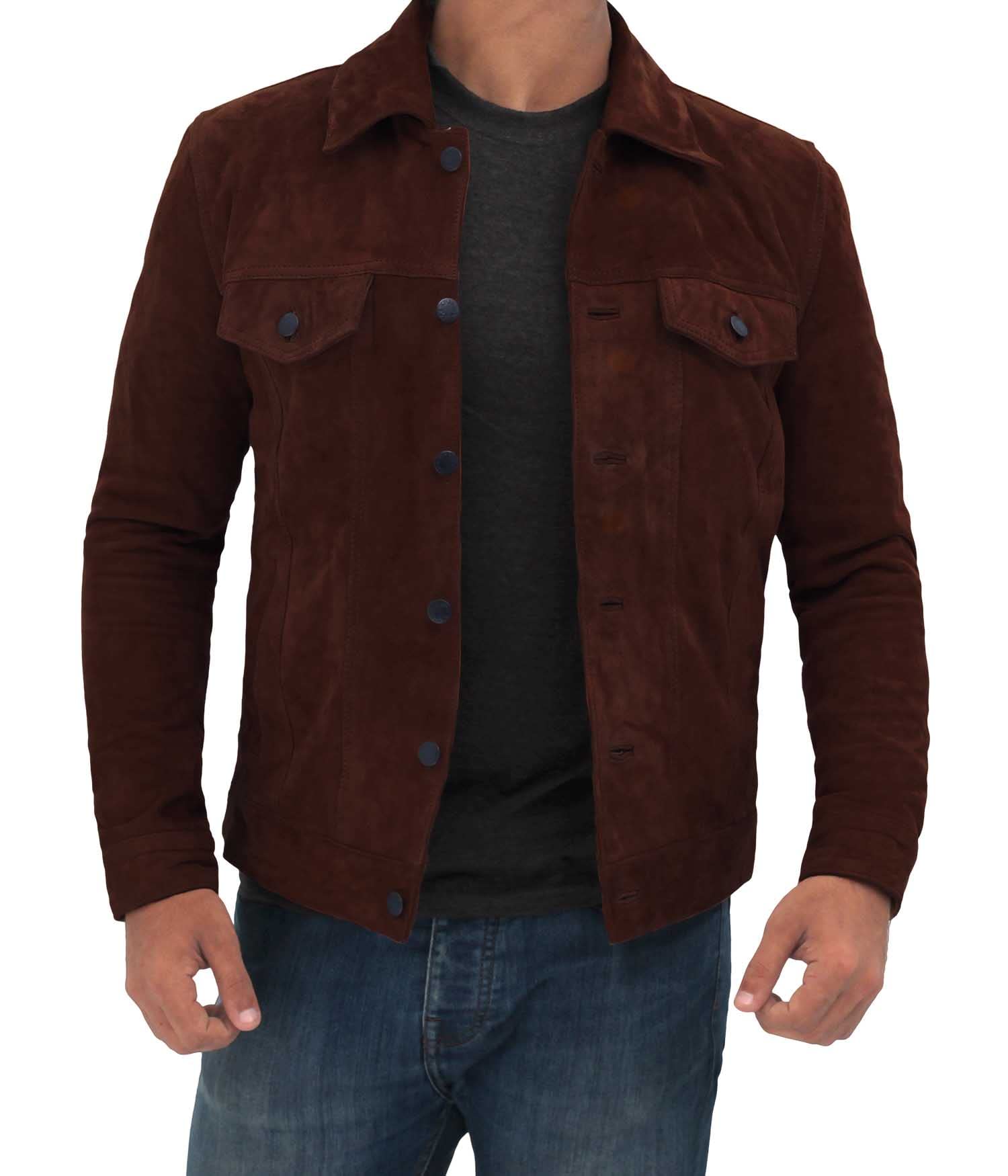 Genuine Lambskin Leather Suede Jacket for Men - Vintage Style Suede Trucker Jacket with Real Leather Lining | Perfect for Casual Outings, Date Nights & Motorcycle Rides