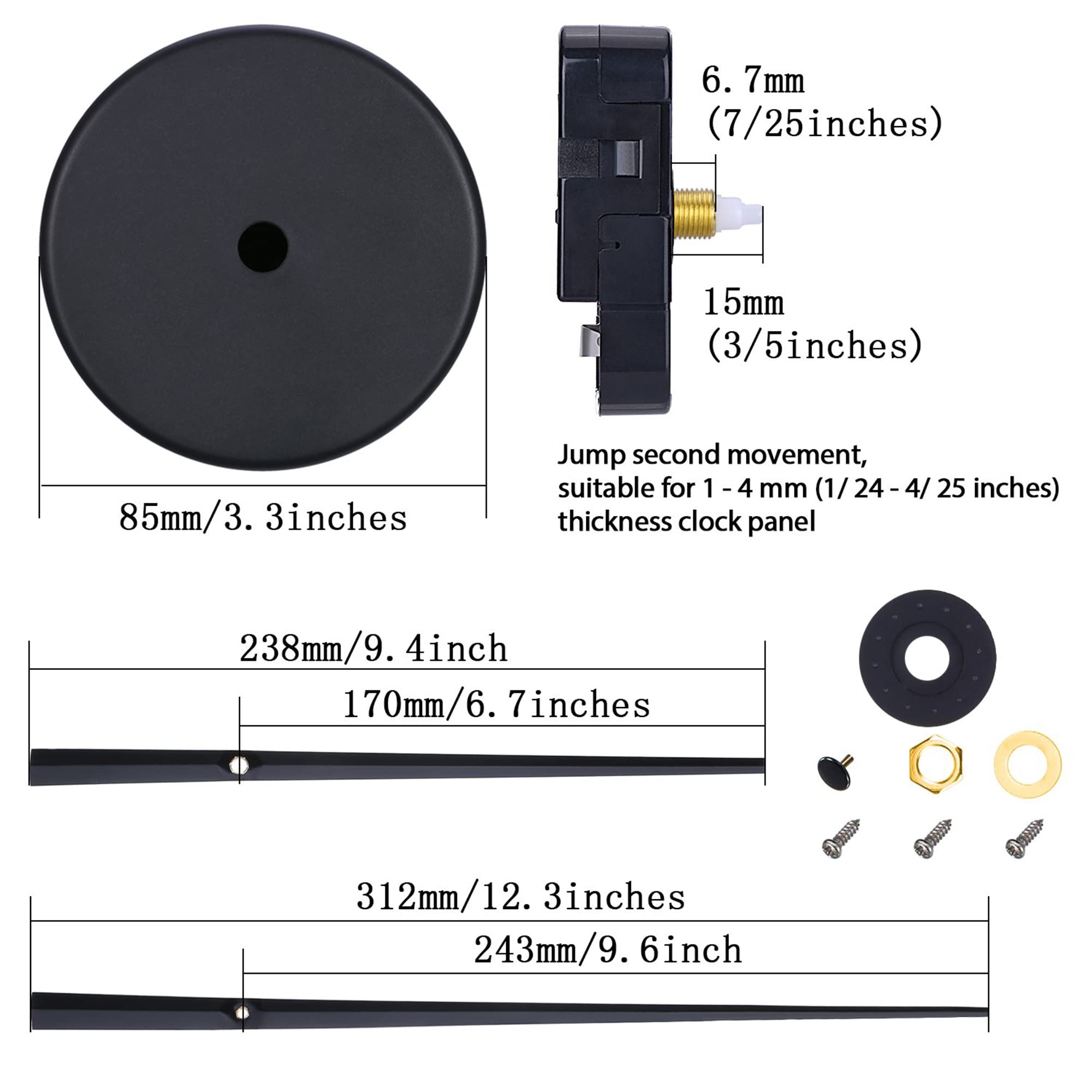 DIY 3D Clock Hands Kit - Black Quartz Clock Movement Mechanism for Wall Clocks | Perfect for Kitchen, Office & Home Art Decor | Easy to Install & Customize