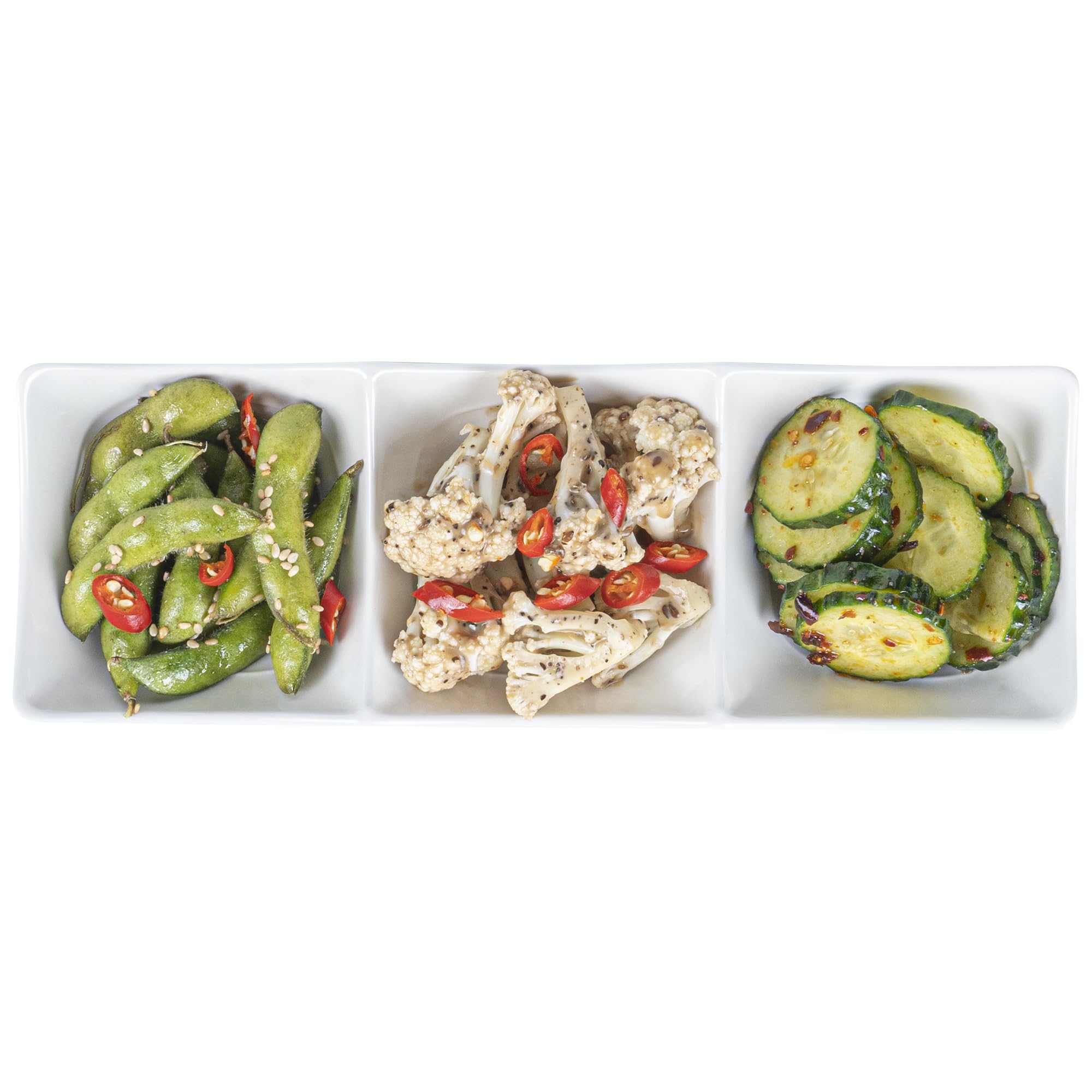 Voga 8.5 oz Square Melamine Serving Dishes - 3 Compartment Appetizer Plates for Dips, Snacks & Condiments | Durable Restaurantware for Catering, Parties & Home Entertaining