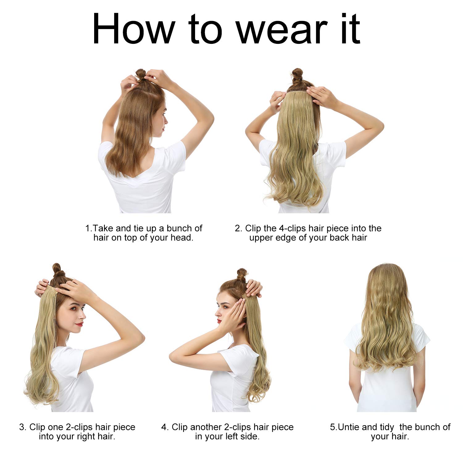 Soft Curly Wavy Invisible Thick Synthetic Hair Extensions - 3 PCS Set for Women with Thinning Hair (24'' Pale Ash Blonde Mix Bleach Blonde) | Perfect for Daily Wear, Parties & Special Occasions