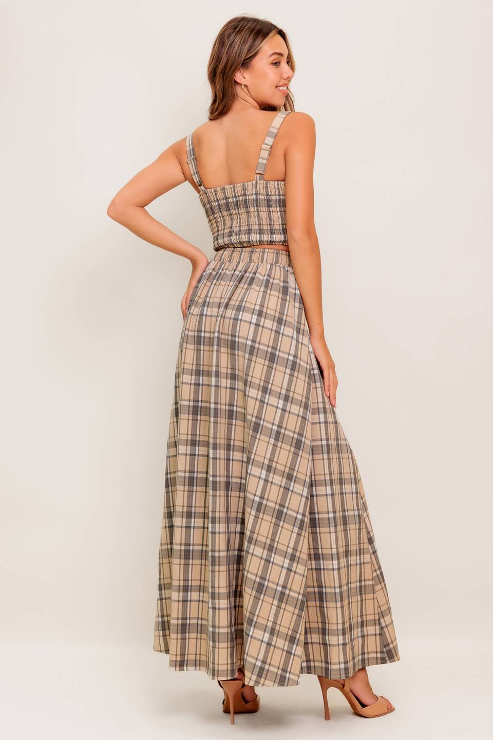 Heritage Charm Beige Plaid Top & Skirt Set - Vintage-Inspired Women's Outfit for Casual Wear & Fall Fashion