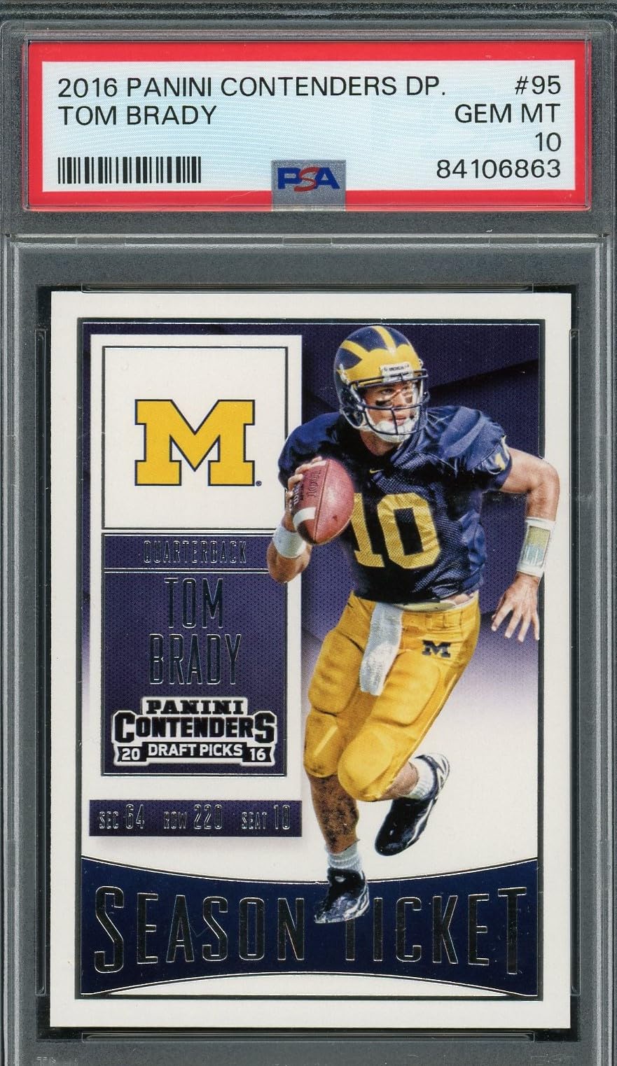 Tom Brady 2016 Panini Contenders DP Football Card #95 Graded PSA 10 - Rare Collectible for NFL Fans, Sports Memorabilia Display & Investment